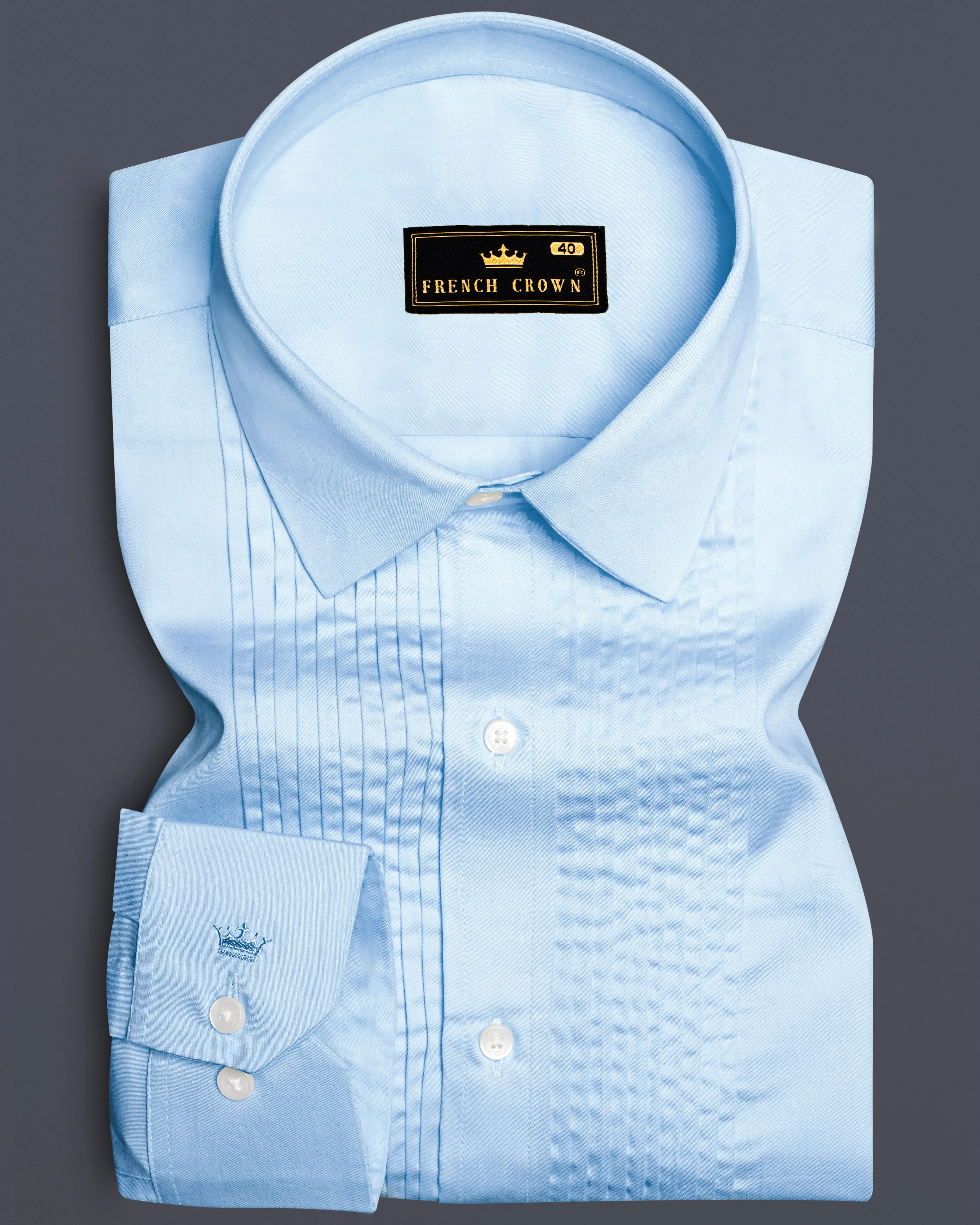 Serene Sky-Periwinkle Blue Solid Subtle Sheen Super Soft Premium Cotton Tuxedo Shirt sold by French Crown