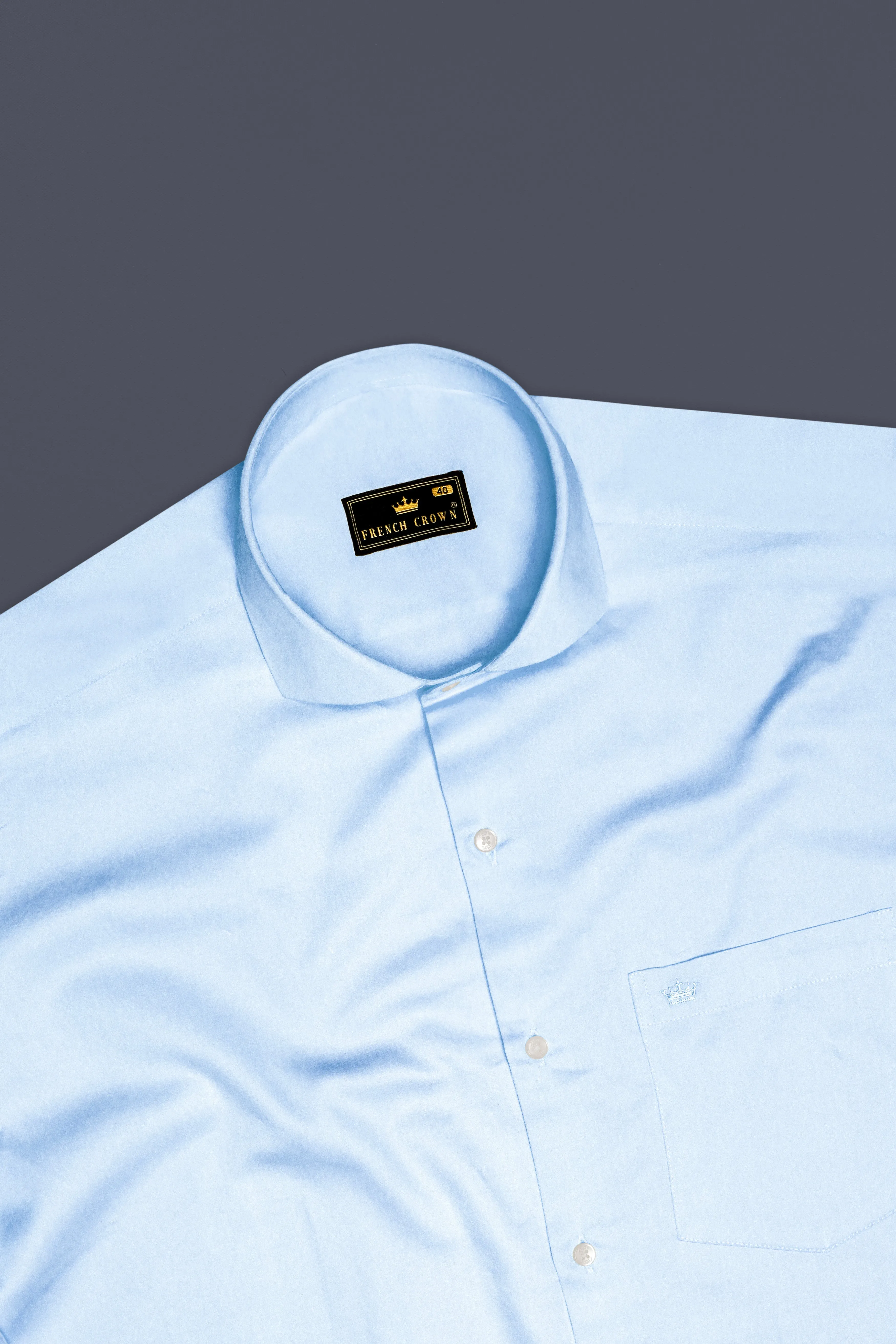 Serene Sky-Periwinkle Blue Solid Subtle Sheen Super Soft Premium Cotton Cut Away Collar Dress Shirt sold by French Crown product image thumbnail 5