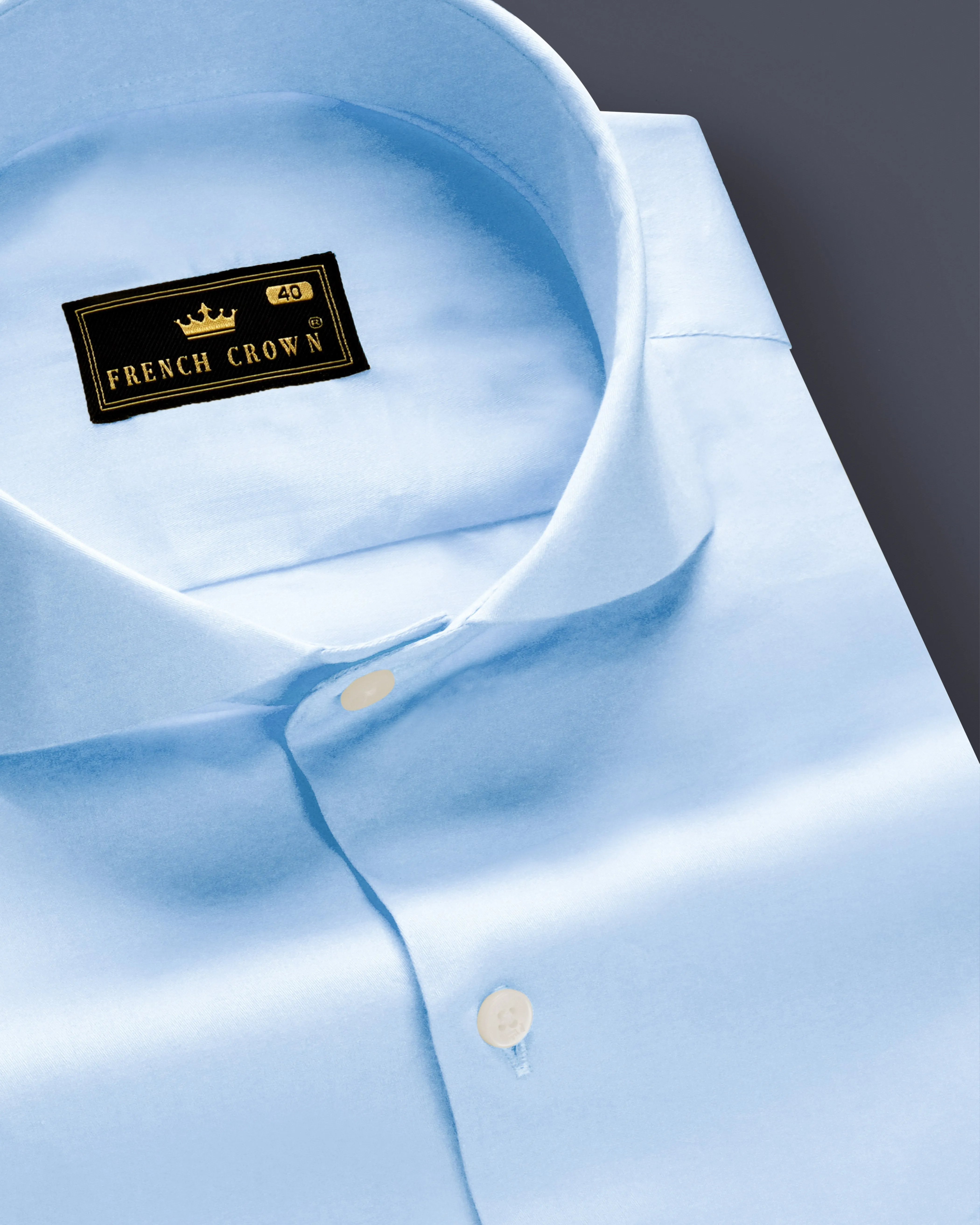 Serene Sky-Periwinkle Blue Solid Subtle Sheen Super Soft Premium Cotton Cut Away Collar Dress Shirt sold by French Crown