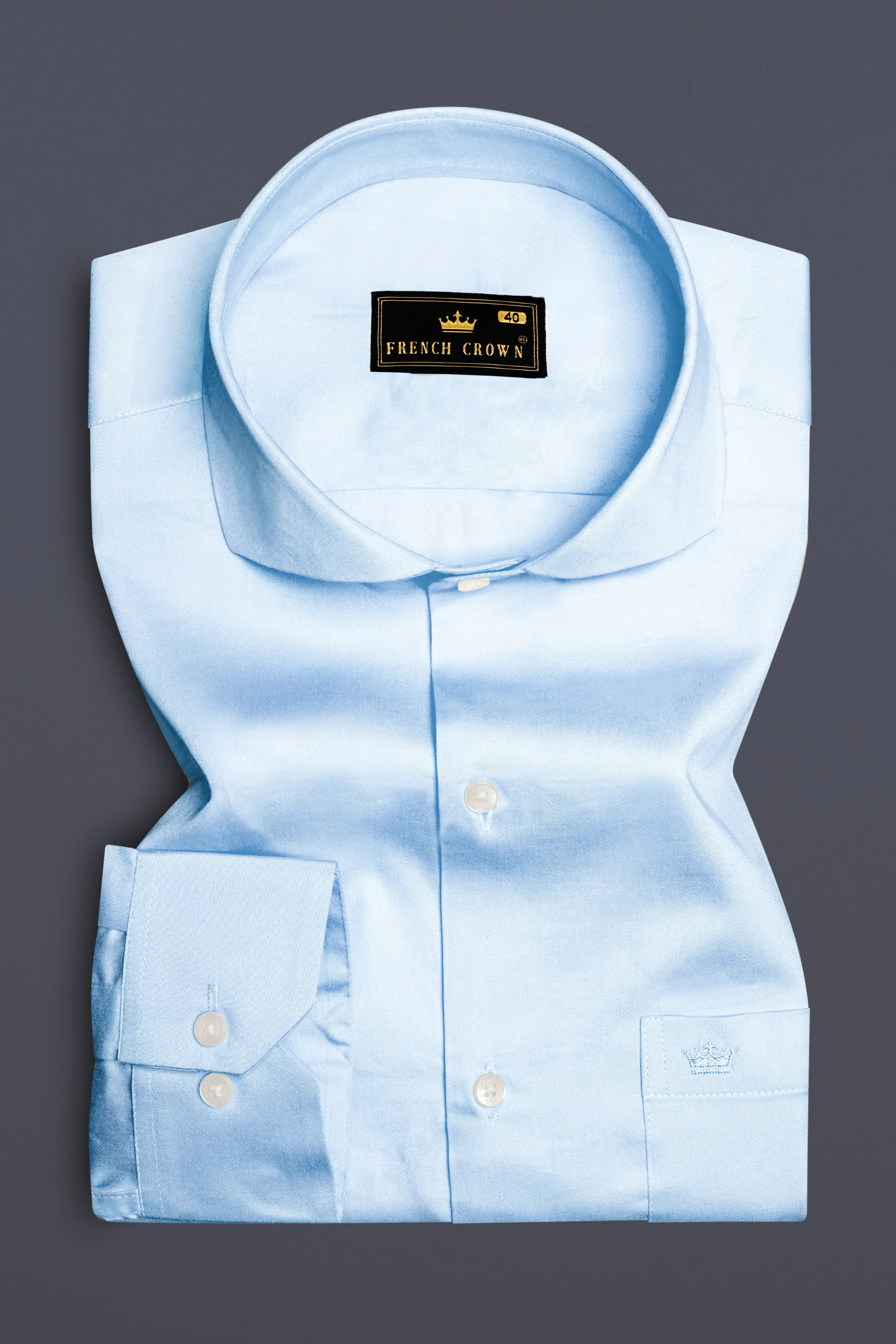 Serene Sky-Periwinkle Blue Solid Subtle Sheen Super Soft Premium Cotton Cut Away Collar Dress Shirt sold by French Crown product image thumbnail 4