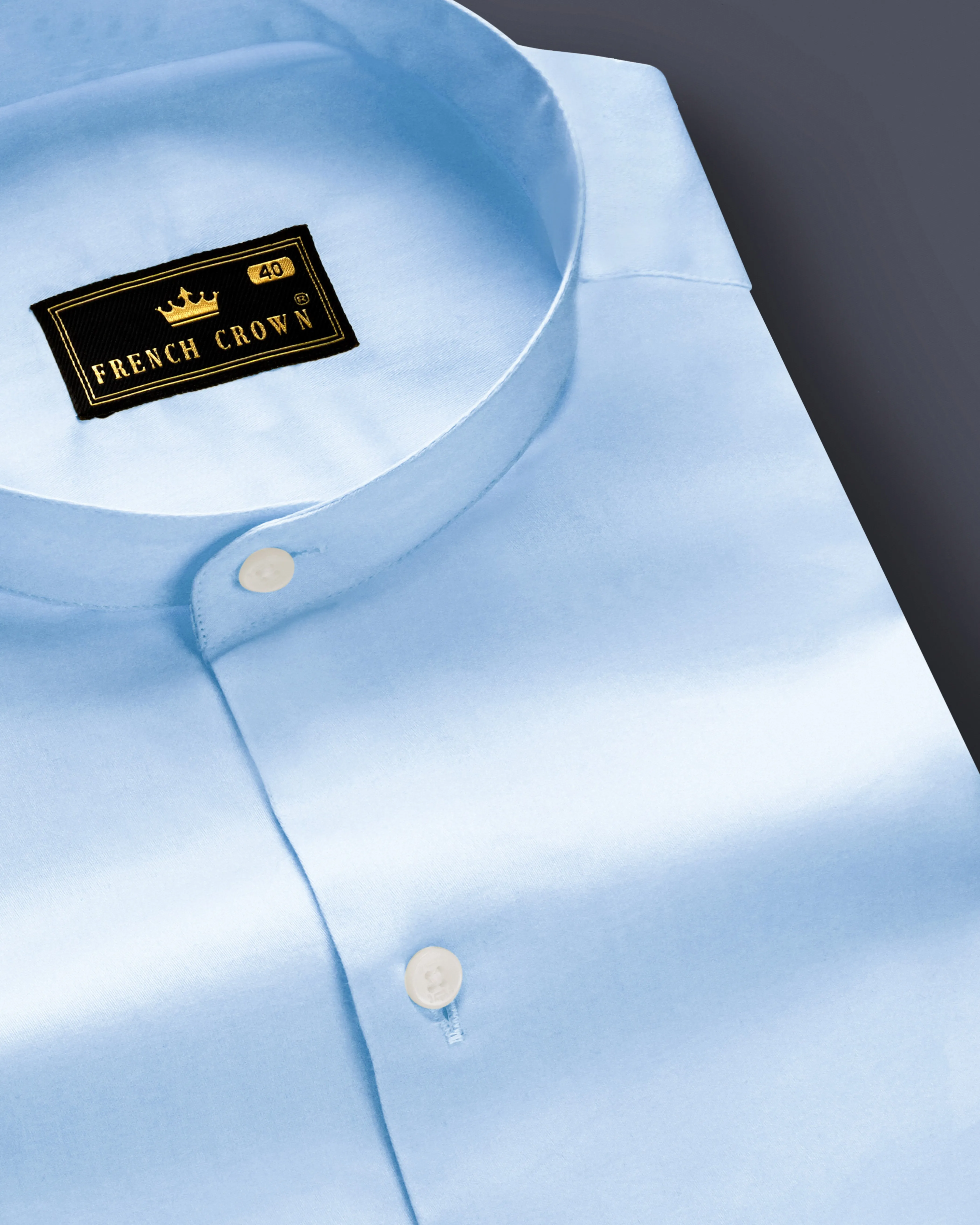 Serene Sky-Periwinkle Blue Solid Subtle Sheen Super Soft Premium Cotton Semi Formal Mandarin Collar Shirt sold by French Crown
