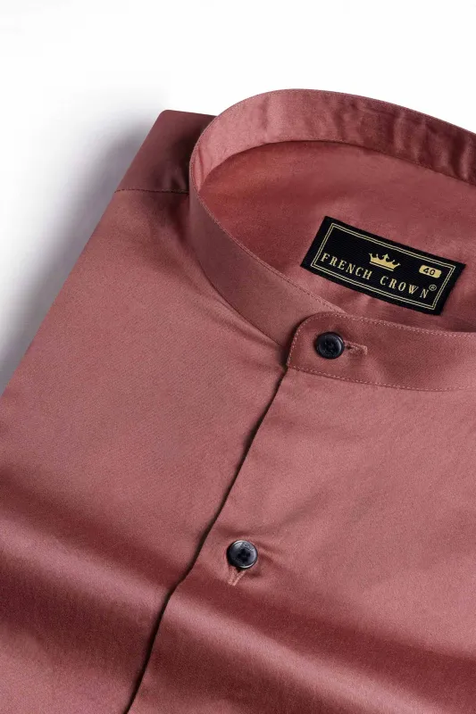 Coral Pink Subtle Sheen Super Soft Premium Cotton Mandarin Shirt sold by French Crown