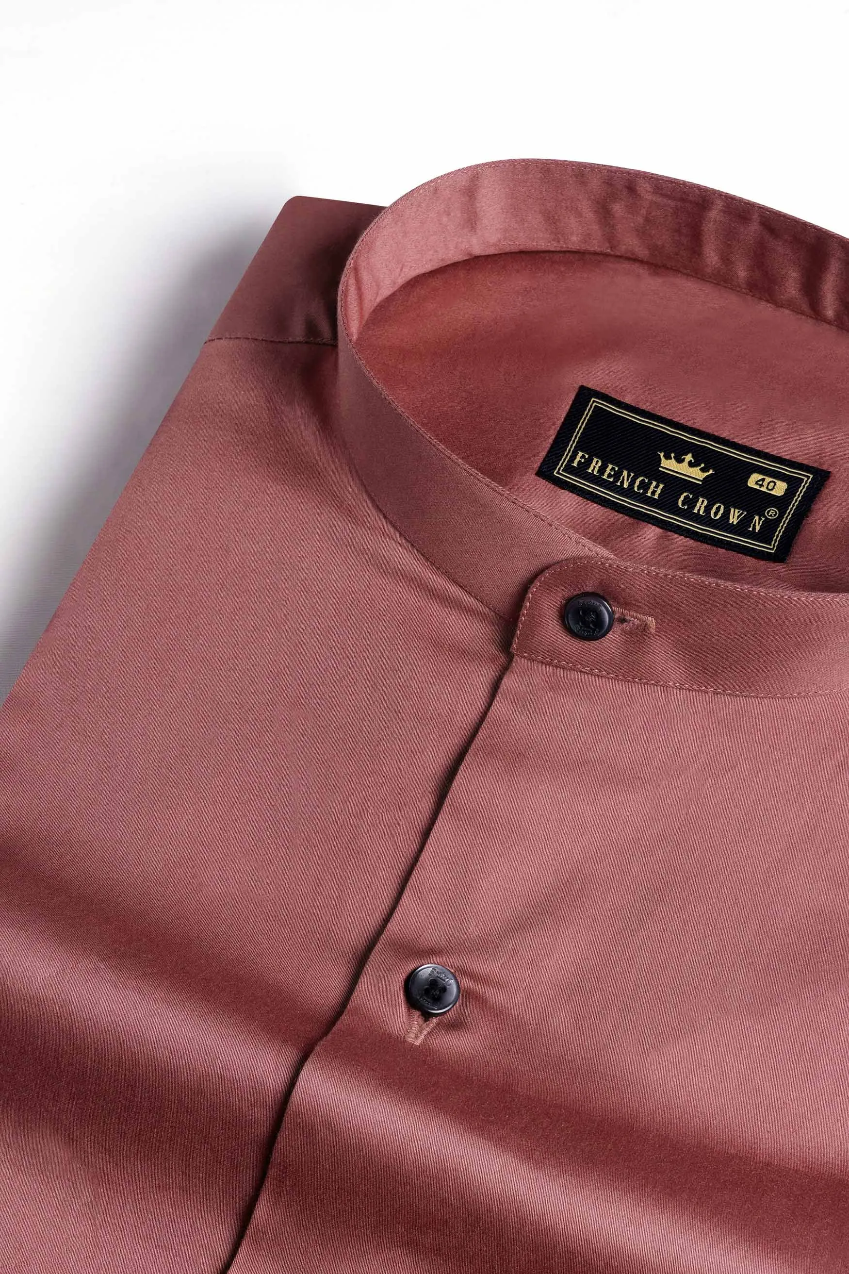 Coral Pink Subtle Sheen Super Soft Premium Cotton Mandarin Shirt sold by French Crown
