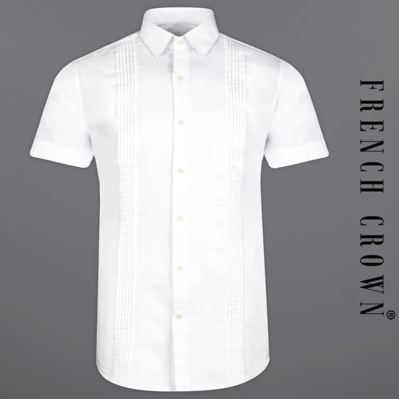 Bright White Pleated Super Soft Premium Cotton Tuxedo Shirt sold by French Crown