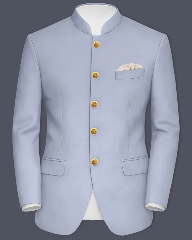 Silgrove-Loblolly Gray Wool Rich Bandhgala Slight Stretch Blazer sold by French Crown