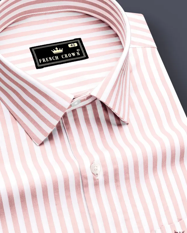 Roselure-Carousel Pink And Bright White Striped Subtle Sheen Super Soft Premium Cotton Dress Shirt sold by French Crown