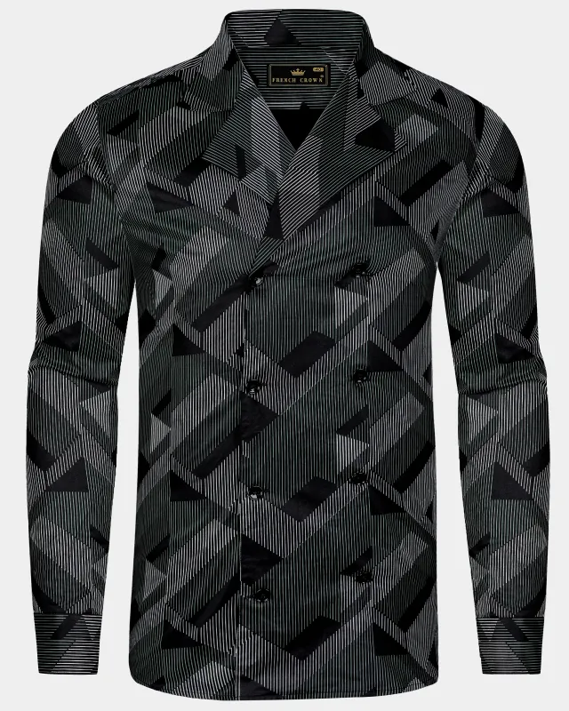Midnight-Jade Black Printed Subtle Sheen Super Soft Premium Cotton Designer Casual Shirt sold by French Crown