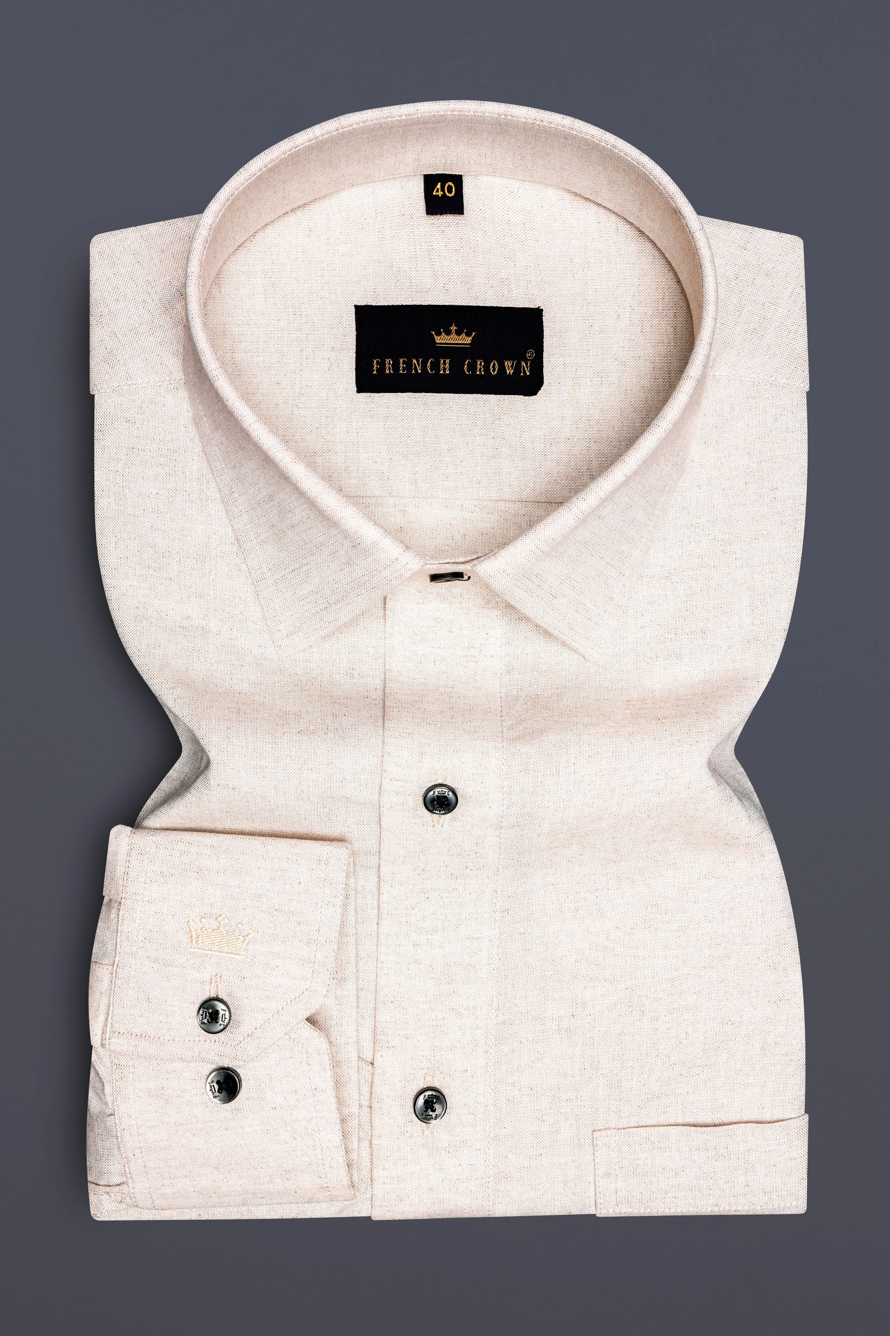 Liora-Swirl Cream Luxurious Linen Dress Shirt sold by French Crown product image thumbnail 4