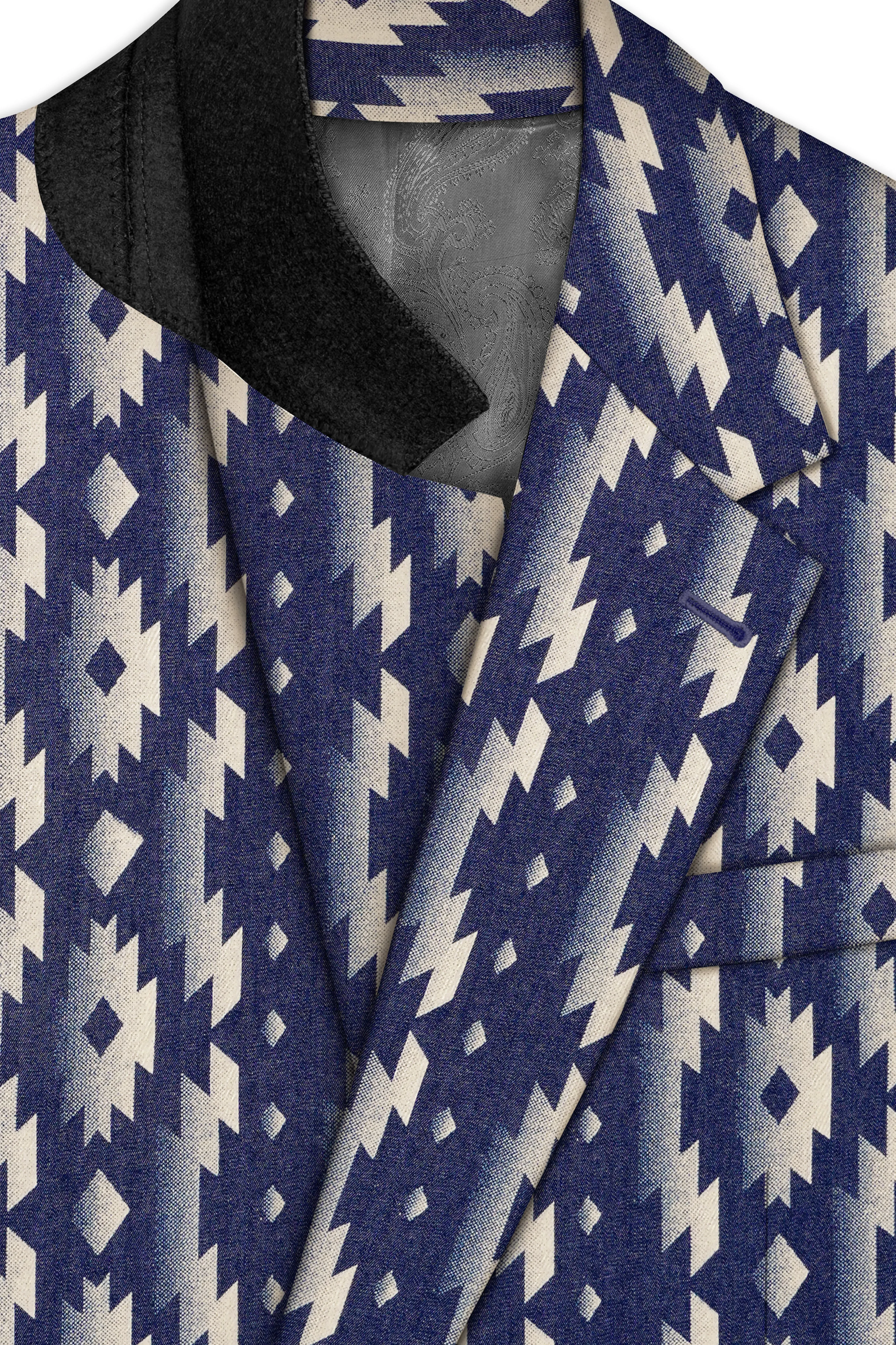 Gunmetal Blue with Nobel Cream Iktat Printed Denim Premium Cotton Designer Suit sold by French Crown product image thumbnail 5