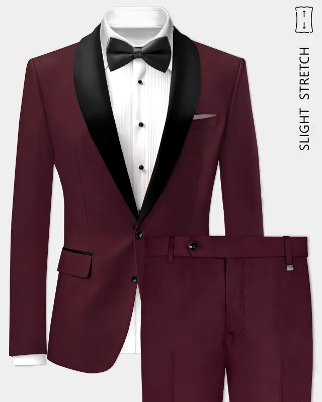 Merlot-Wine Berry Solid Wool Rich Tuxedo Slight Stretch Suit sold by French Crown