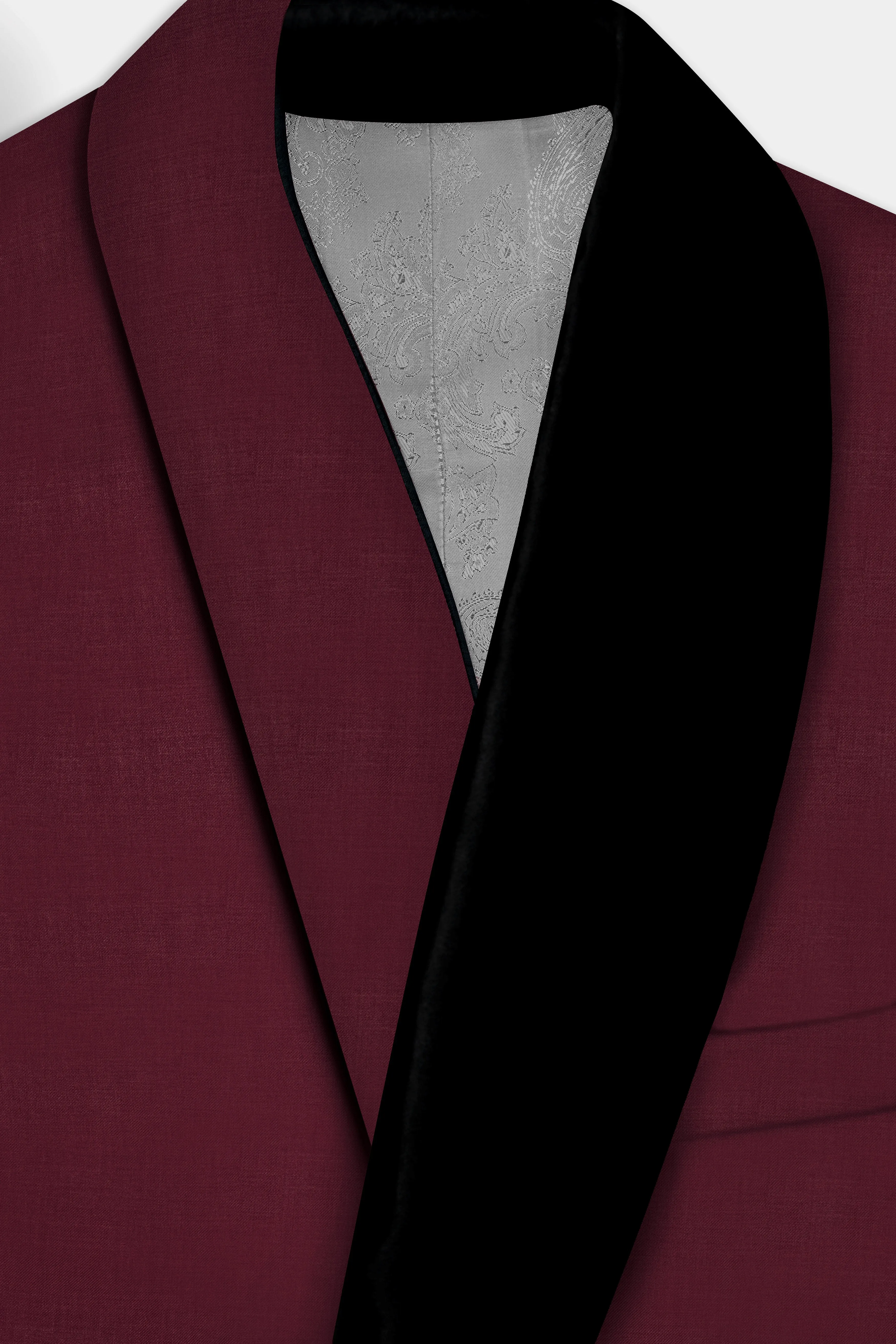 Merlot-Wine Berry Solid Wool Rich Tuxedo Slight Stretch Blazer sold by French Crown product image thumbnail 5