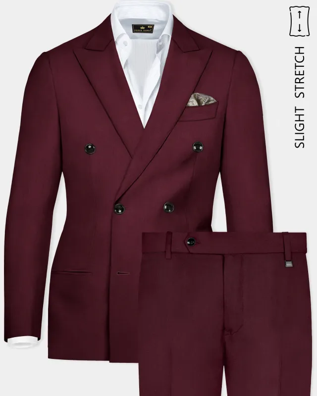 Merlot-Wine Berry Solid Wool Rich Double Breasted Slight Stretch Suit sold by French Crown
