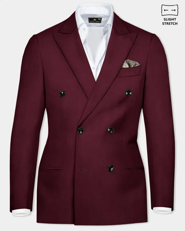 Merlot-Wine Berry Solid Wool Rich Double Breasted Slight Stretch Blazer sold by French Crown