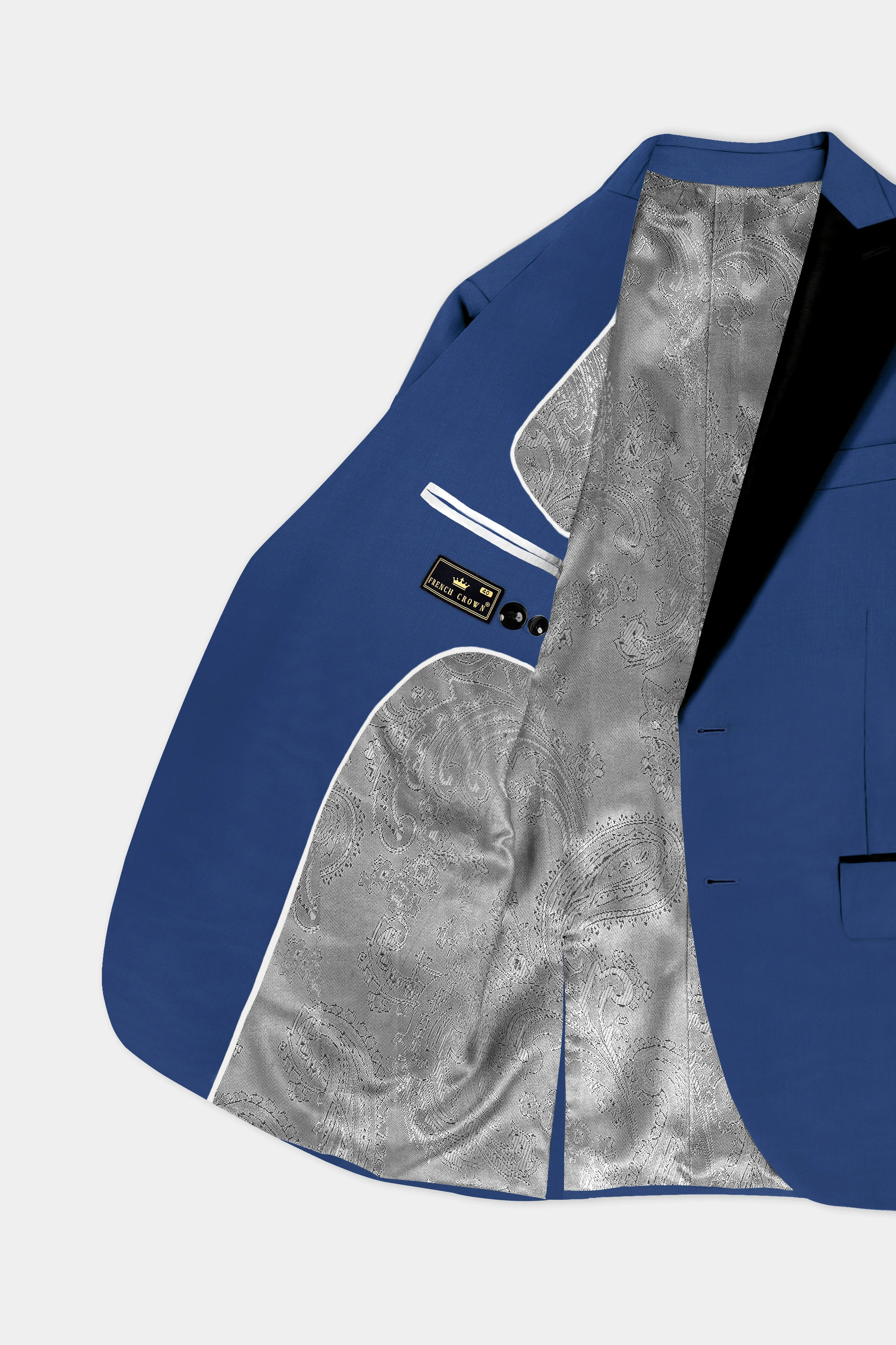 Cerulean Elite-Cobalt Blue Solid Wool Rich Peak Lapel Tuxedo Slight Stretch Blazer sold by French Crown product image thumbnail 4