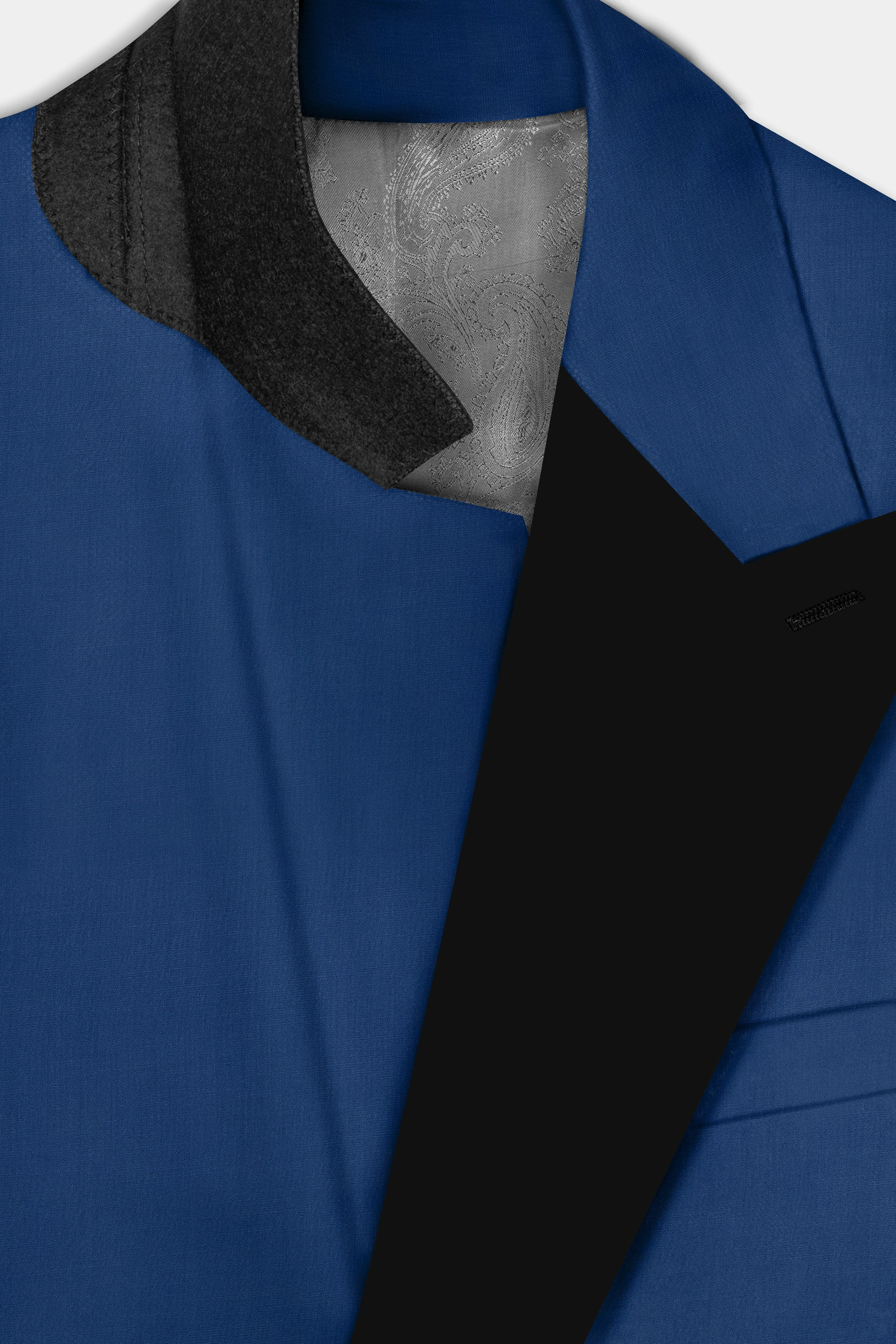Cerulean Elite-Cobalt Blue Solid Wool Rich Peak Lapel Tuxedo Slight Stretch Blazer sold by French Crown product image thumbnail 5