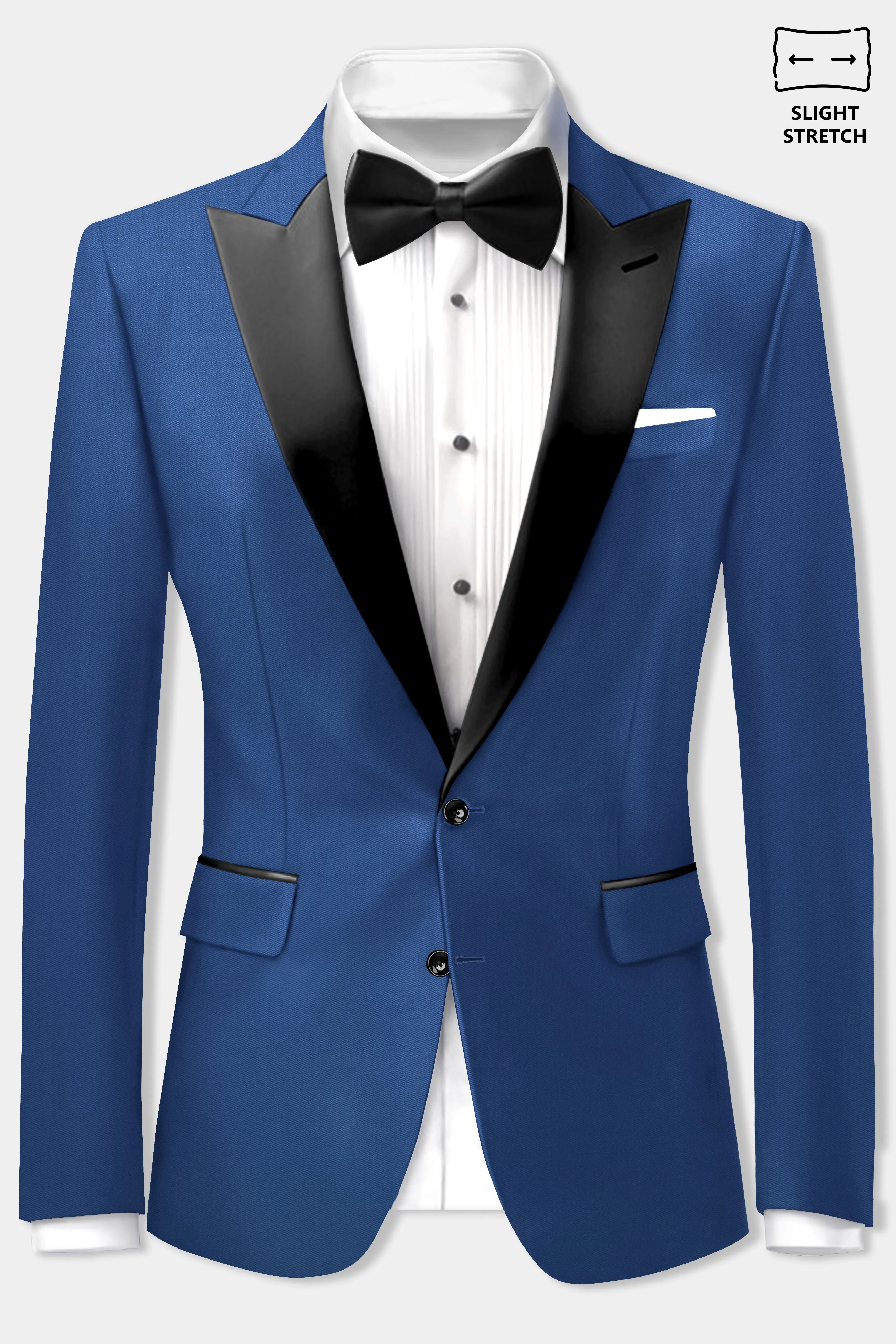 Cerulean Elite-Cobalt Blue Solid Wool Rich Peak Lapel Tuxedo Slight Stretch Blazer sold by French Crown product image thumbnail 2