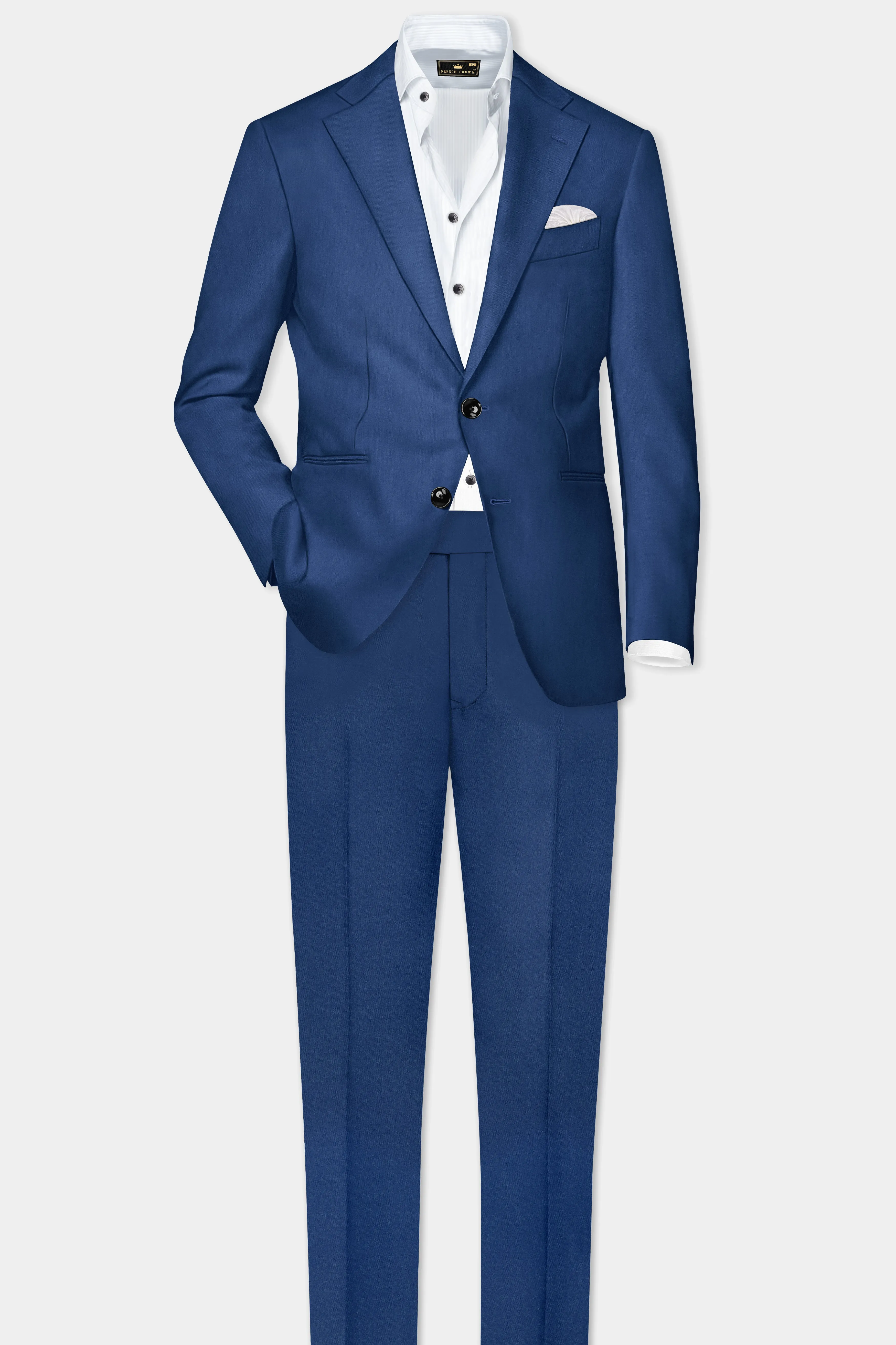 Cerulean Elite-Cobalt Blue Solid Wool Rich Single Breasted Slight Stretch Suit sold by French Crown product image thumbnail 4