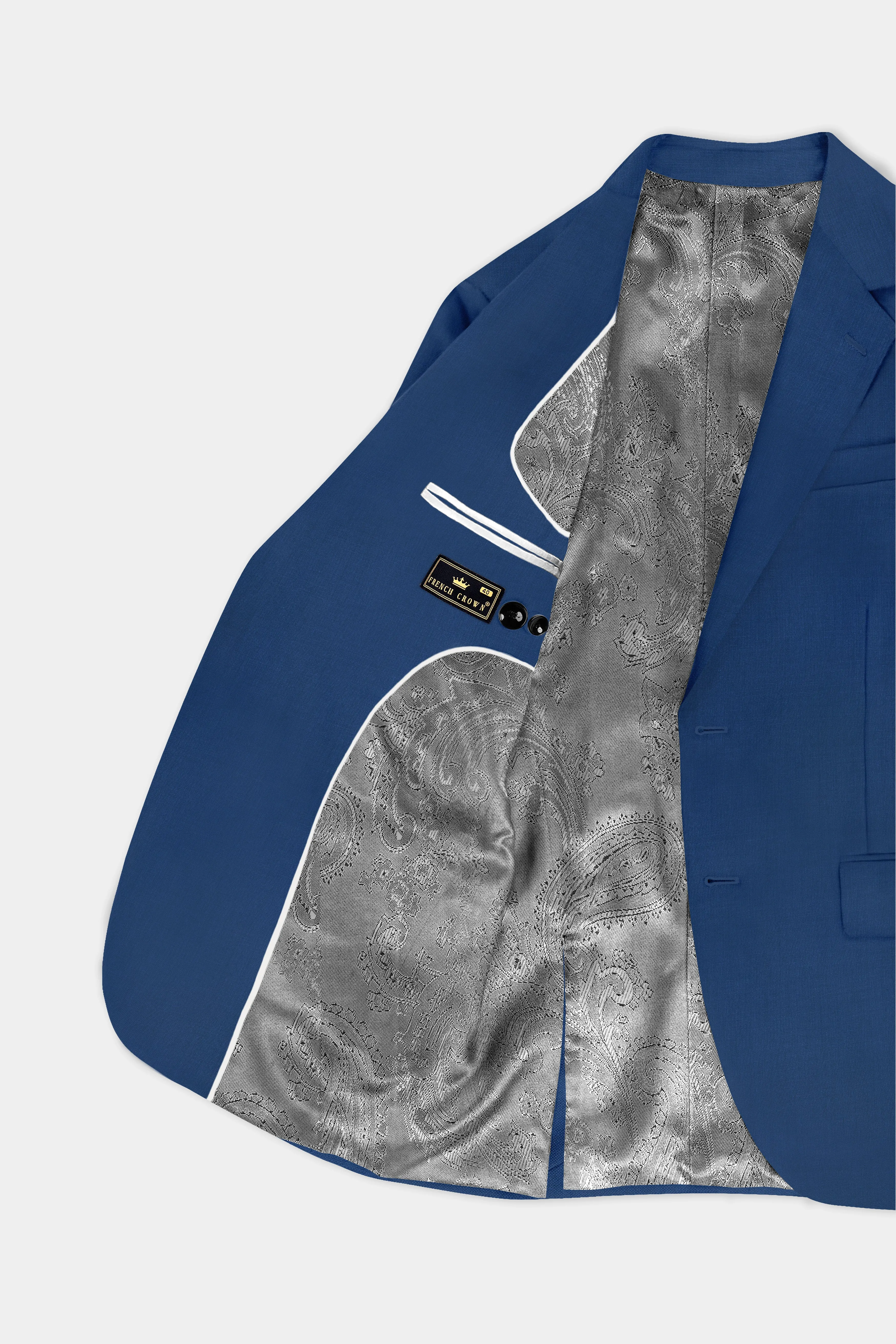 Cerulean Elite-Cobalt Blue Solid Wool Rich Single Breasted Slight Stretch Suit sold by French Crown product image thumbnail 5