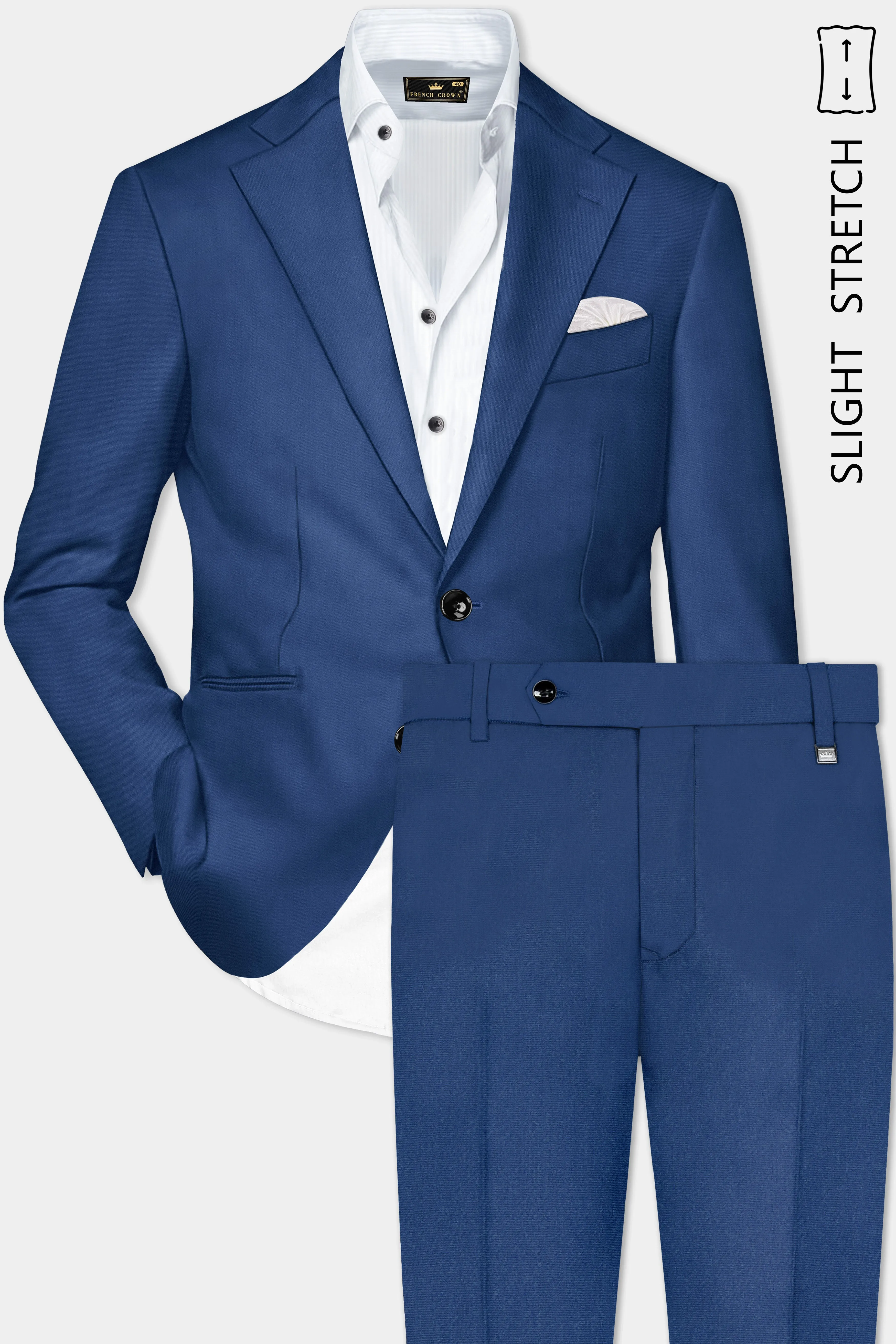 Cerulean Elite-Cobalt Blue Solid Wool Rich Single Breasted Slight Stretch Suit sold by French Crown product image thumbnail 2