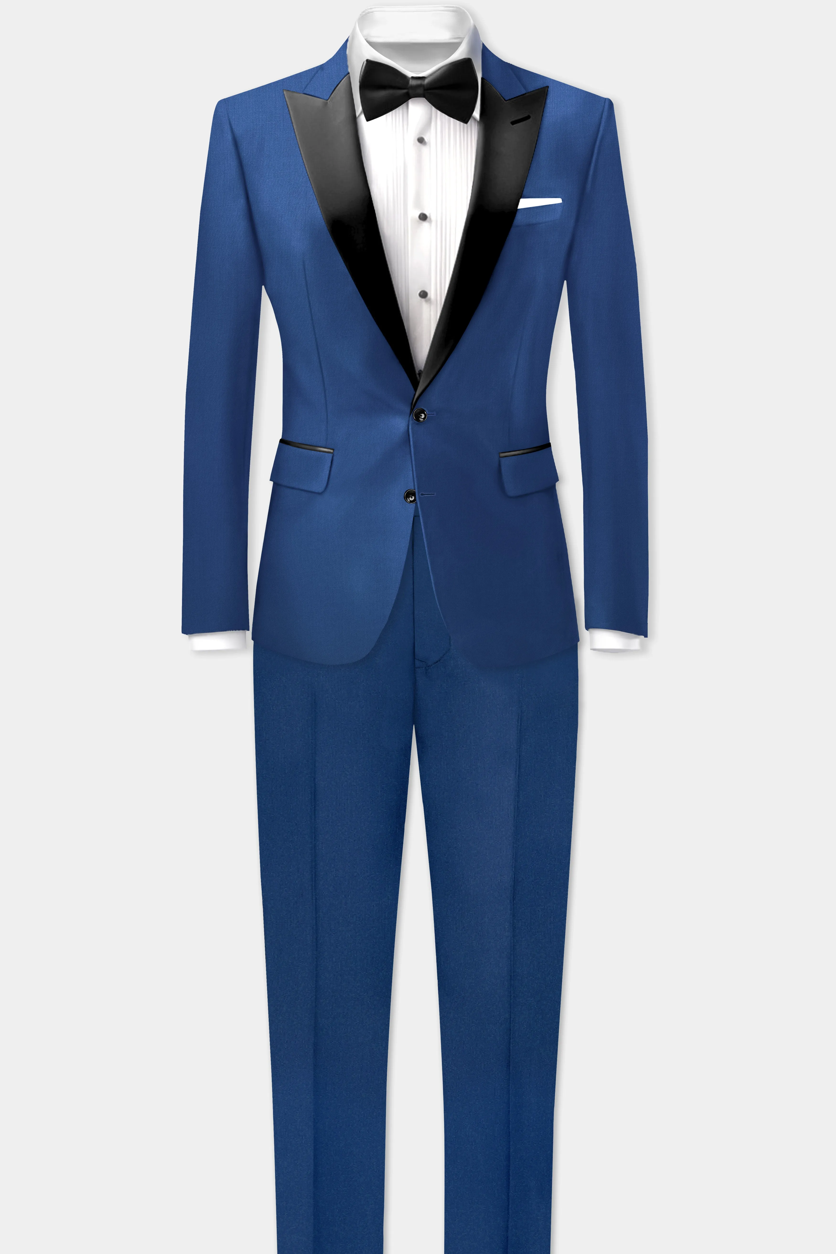 Cerulean Elite-Cobalt Blue Solid Wool Rich Peak Lapel Tuxedo Slight Stretch Suit sold by French Crown product image thumbnail 4