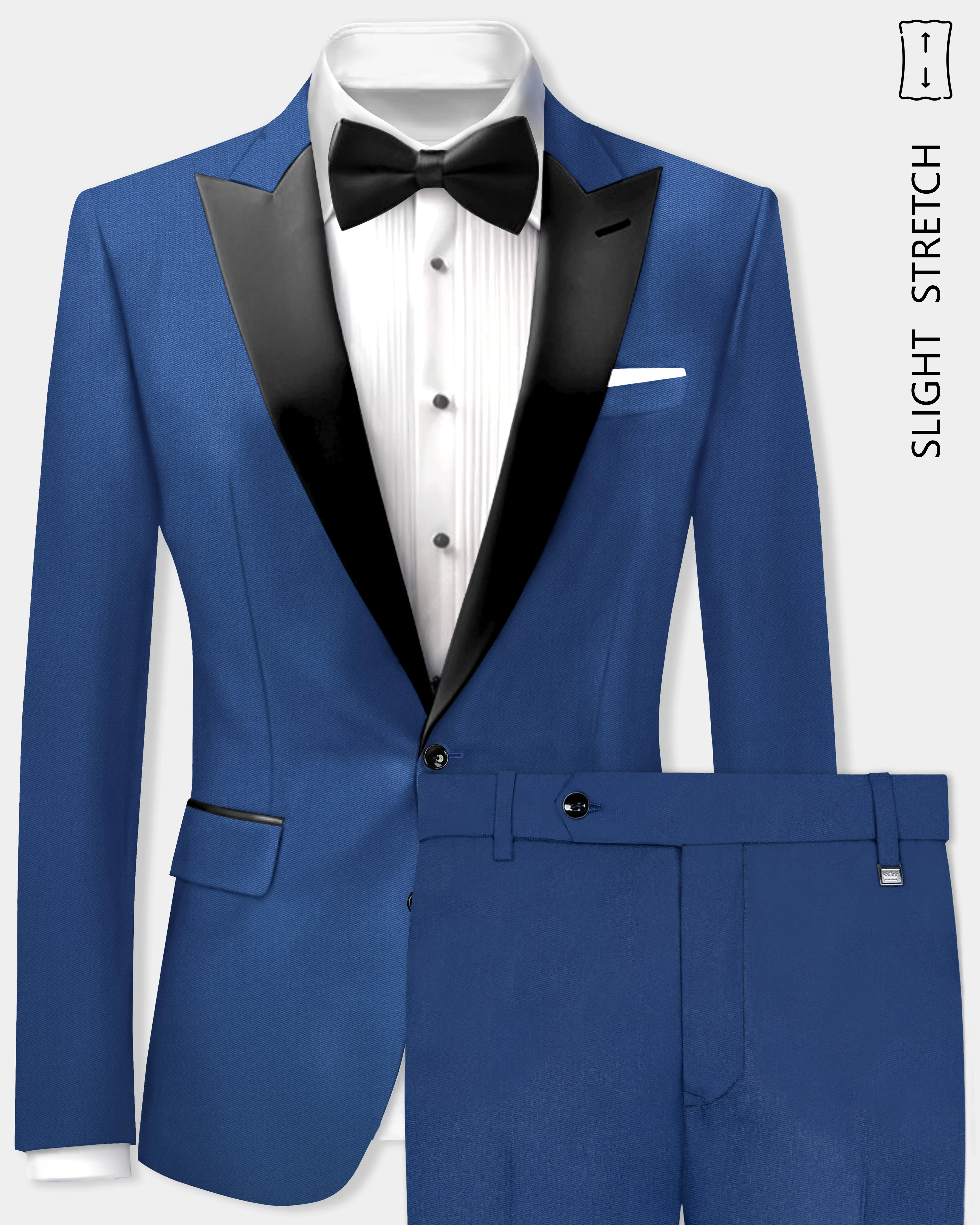 Cerulean Elite-Cobalt Blue Solid Wool Rich Peak Lapel Tuxedo Slight Stretch Suit sold by French Crown