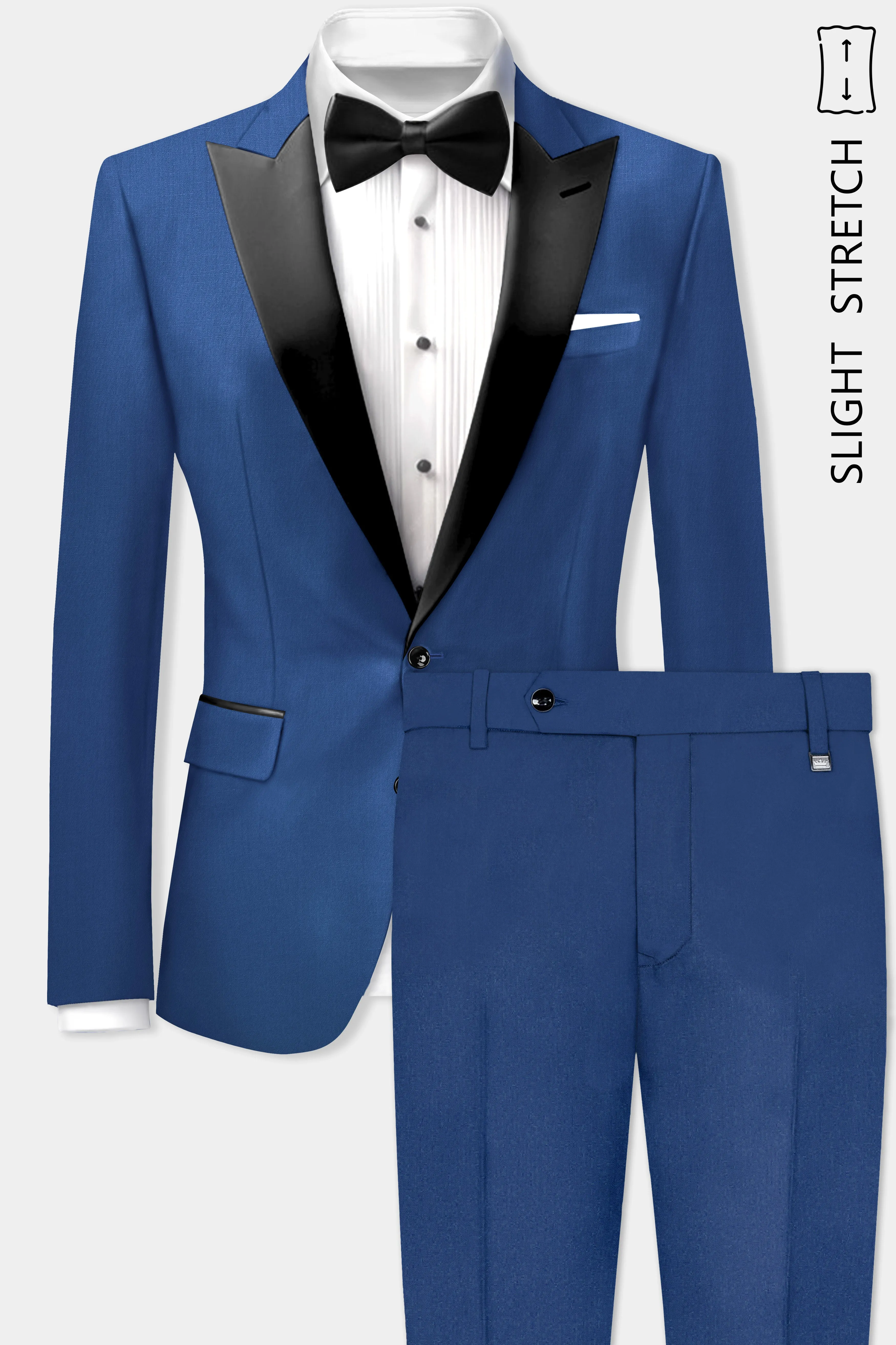 Cerulean Elite-Cobalt Blue Solid Wool Rich Peak Lapel Tuxedo Slight Stretch Suit sold by French Crown product image thumbnail 2