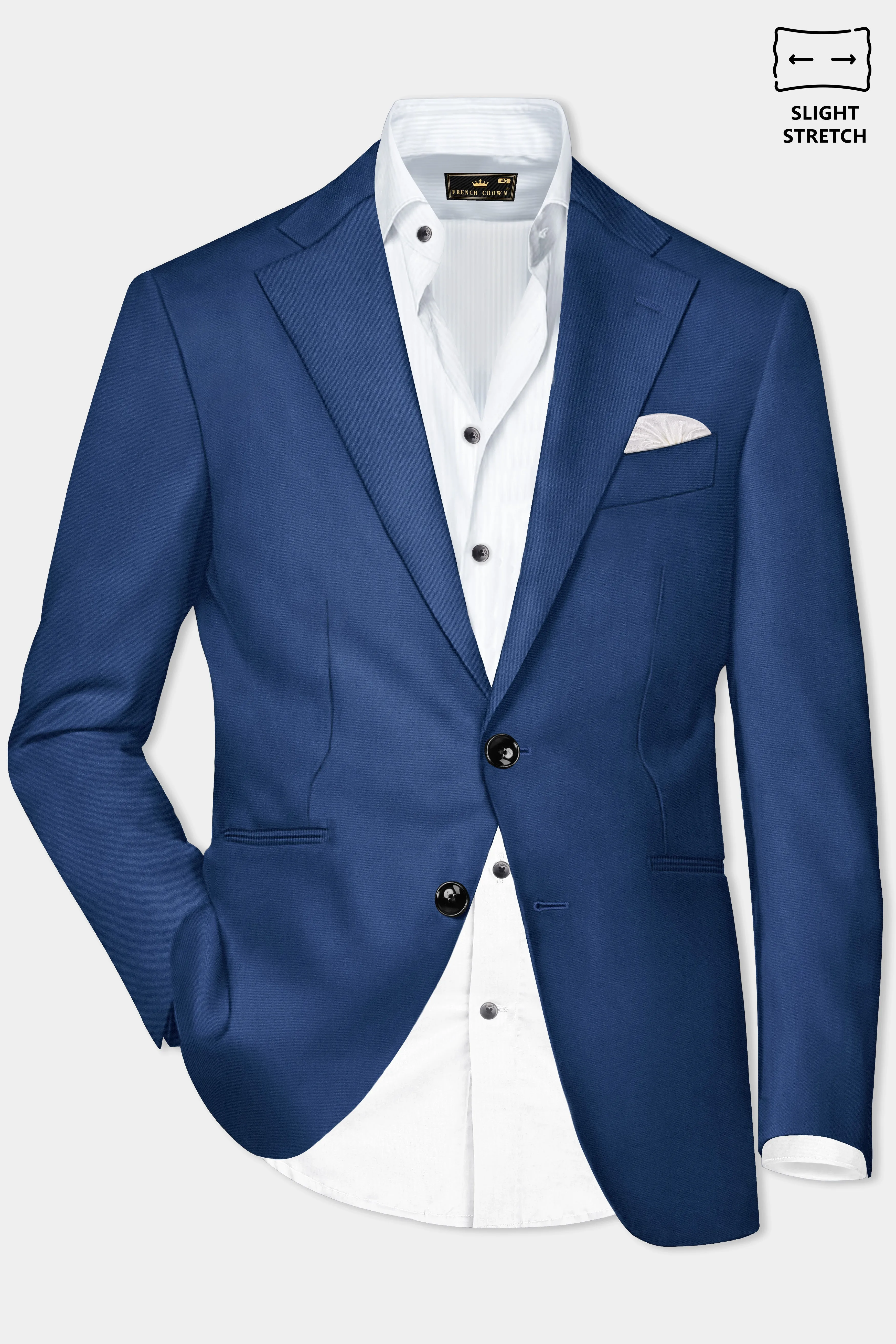 Cerulean Elite-Cobalt Blue Solid Wool Rich Single Breasted Slight Stretch Blazer sold by French Crown product image thumbnail 2