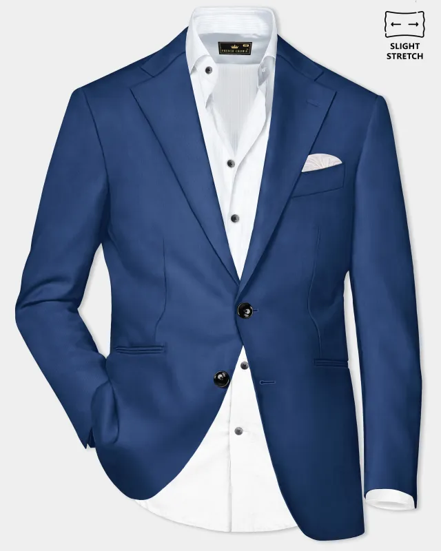 Cerulean Elite-Cobalt Blue Solid Wool Rich Single Breasted Slight Stretch Blazer sold by French Crown