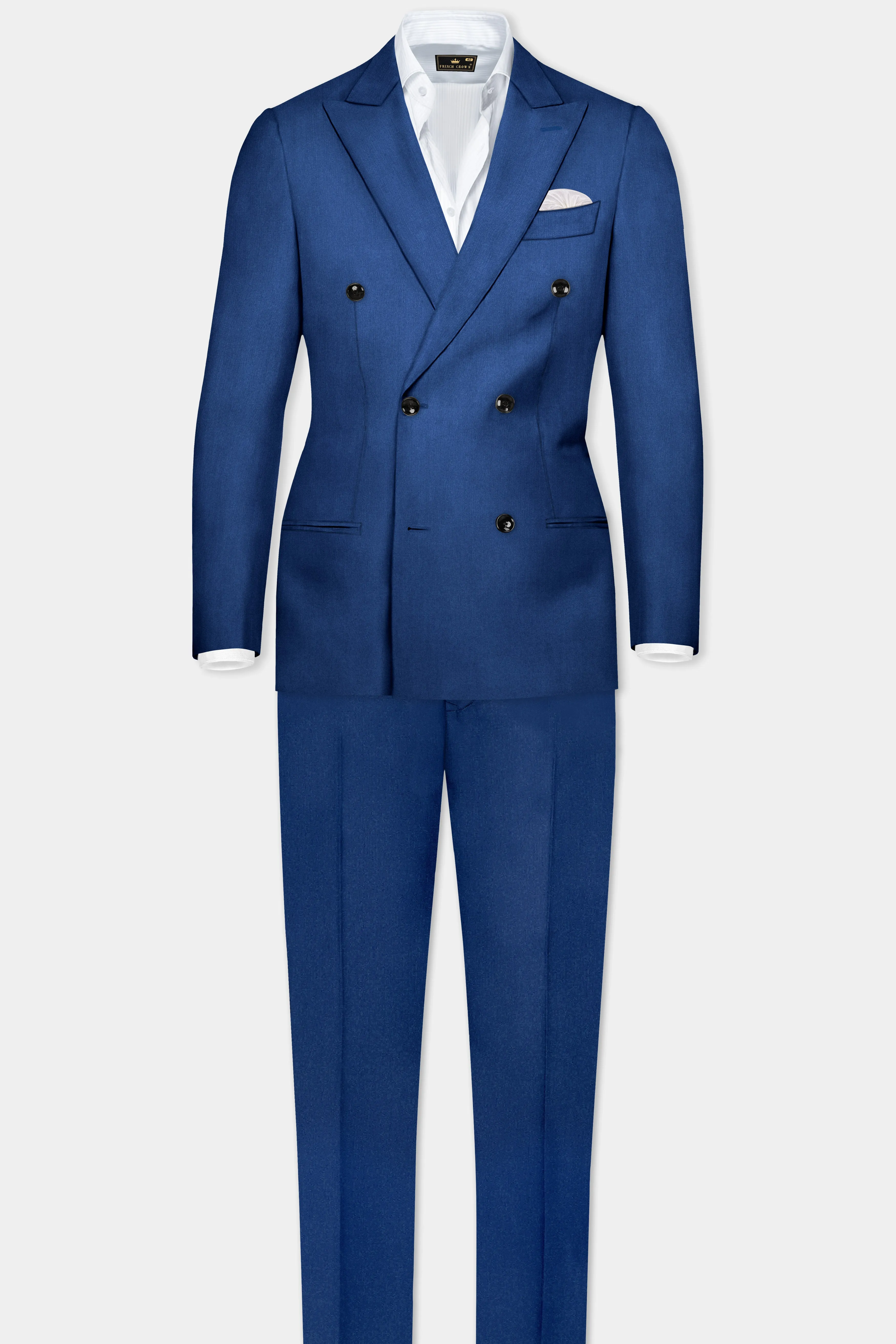Cerulean Elite-Cobalt Blue Solid Wool Rich Double Breasted Slight Stretch Suit sold by French Crown product image thumbnail 4