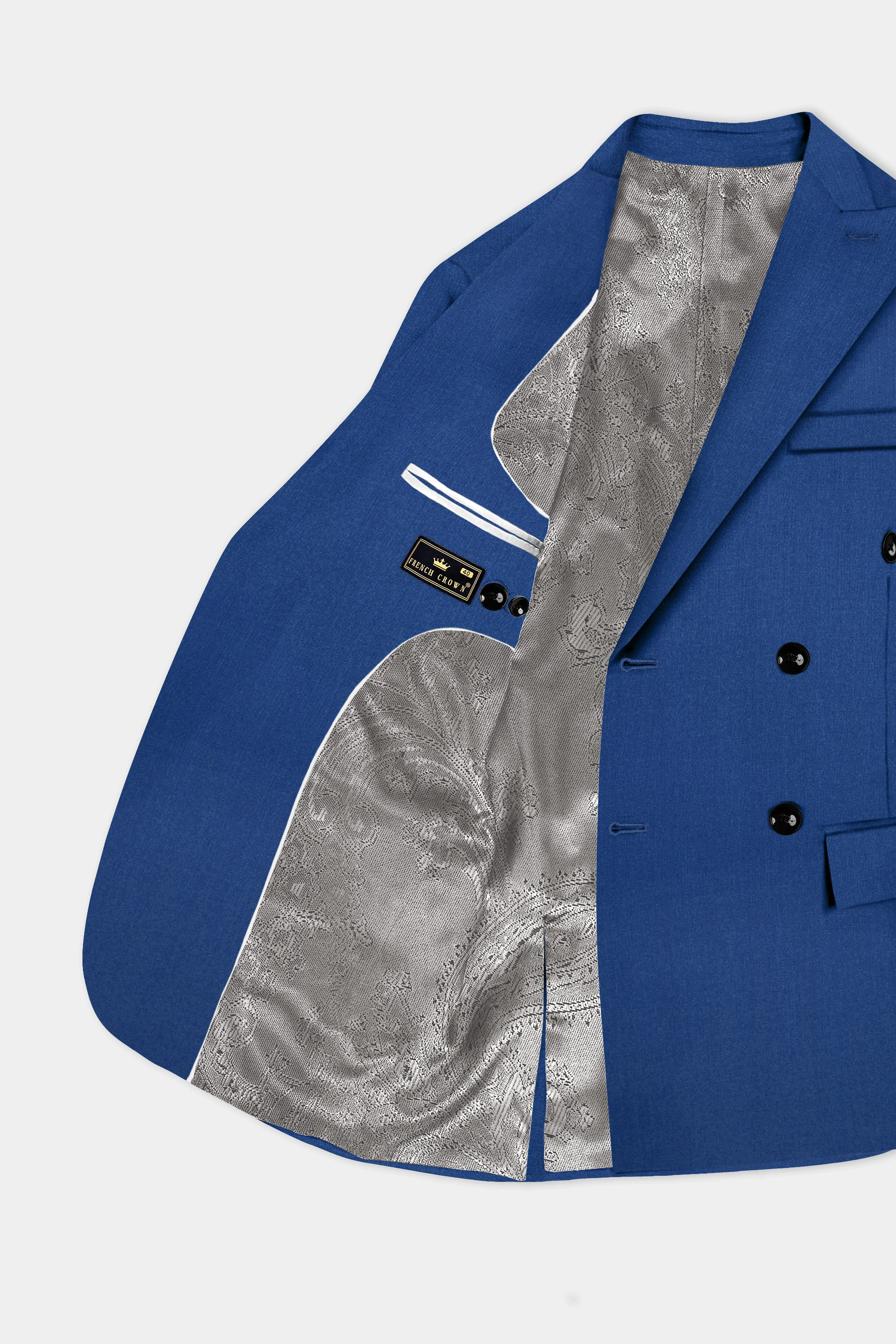 Cerulean Elite-Cobalt Blue Solid Wool Rich Double Breasted Slight Stretch Suit sold by French Crown product image thumbnail 5