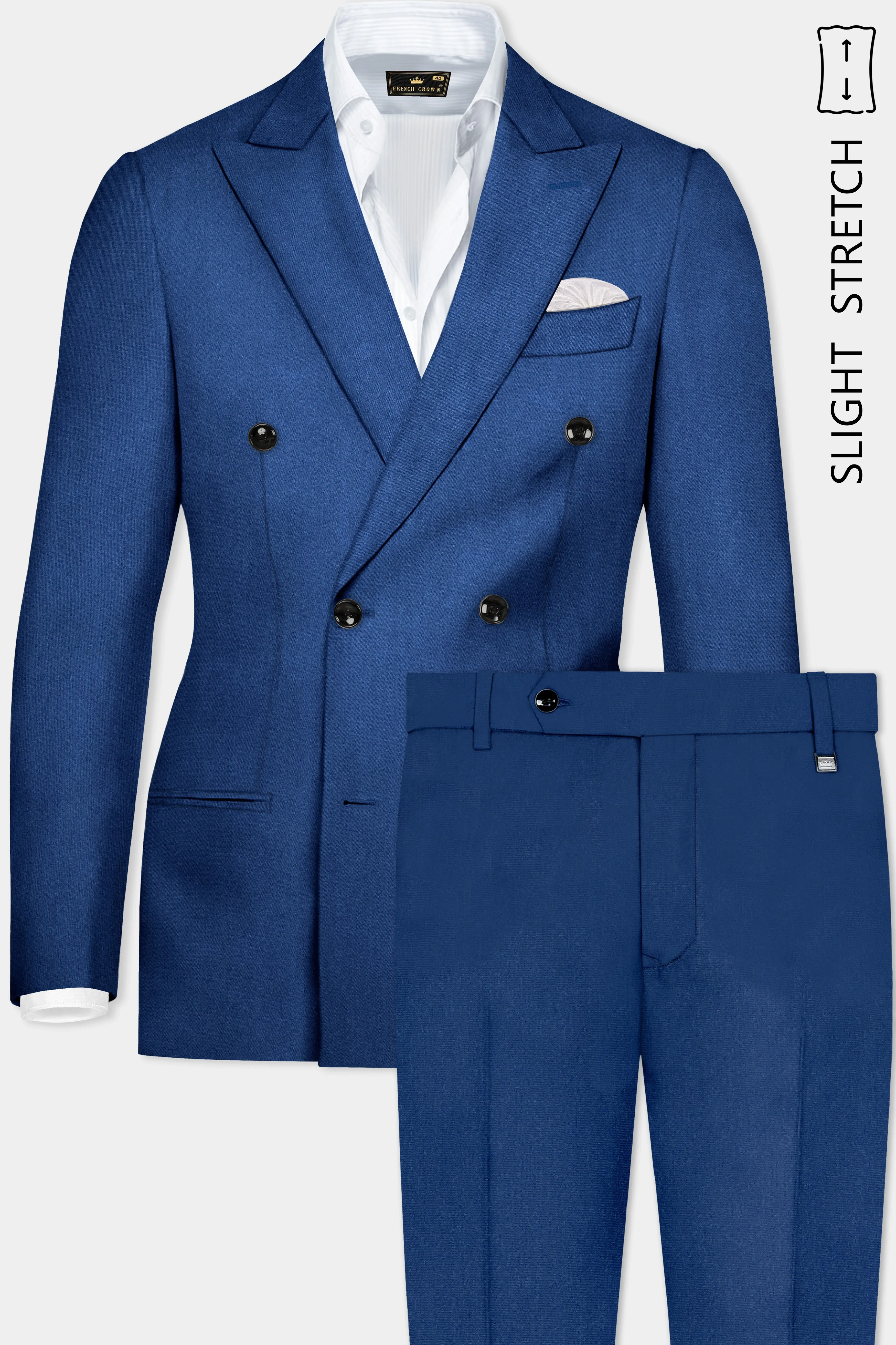 Cerulean Elite-Cobalt Blue Solid Wool Rich Double Breasted Slight Stretch Suit sold by French Crown product image thumbnail 2