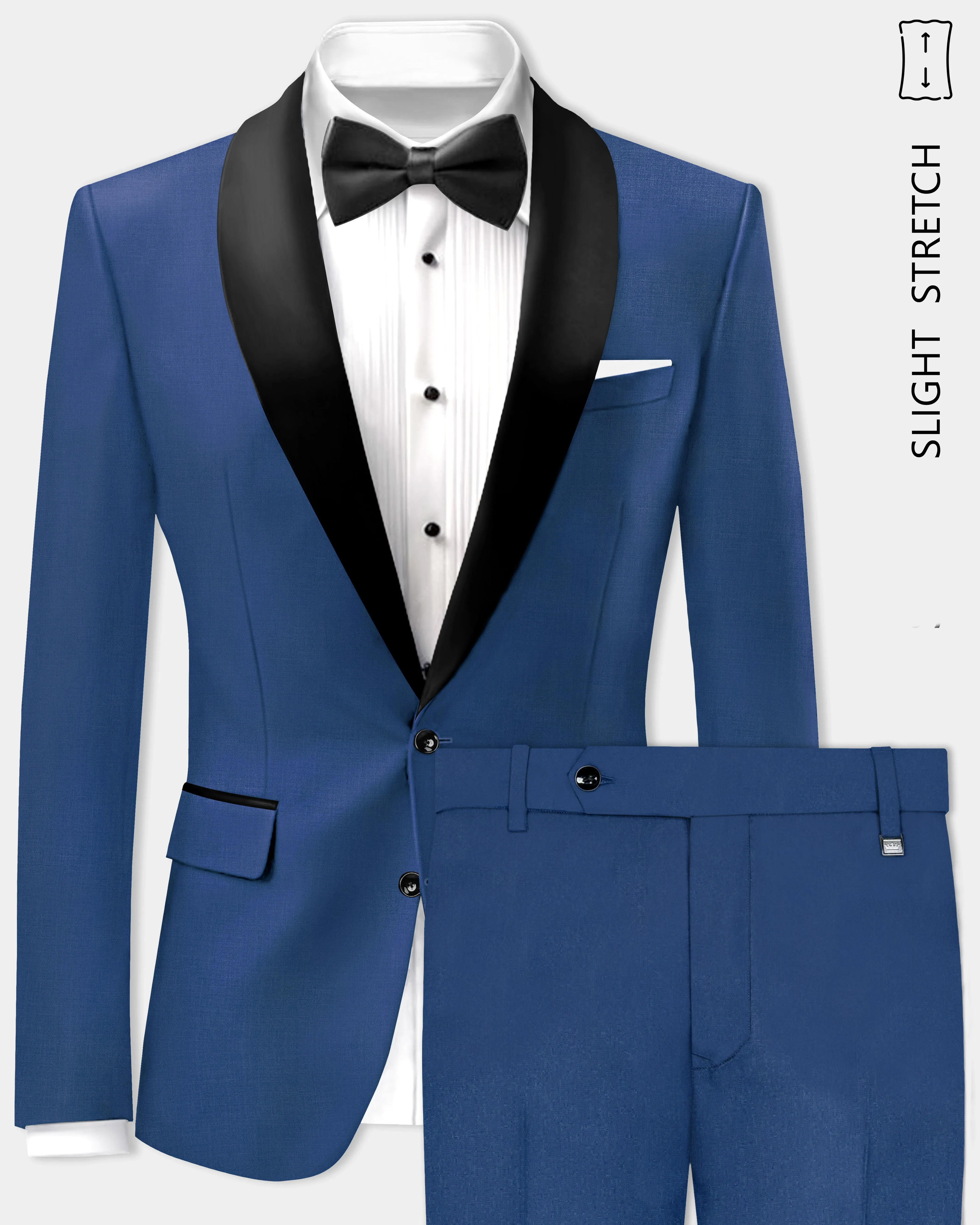 Cerulean Elite-Cobalt Blue Solid Wool Rich Tuxedo Slight Stretch Suit sold by French Crown