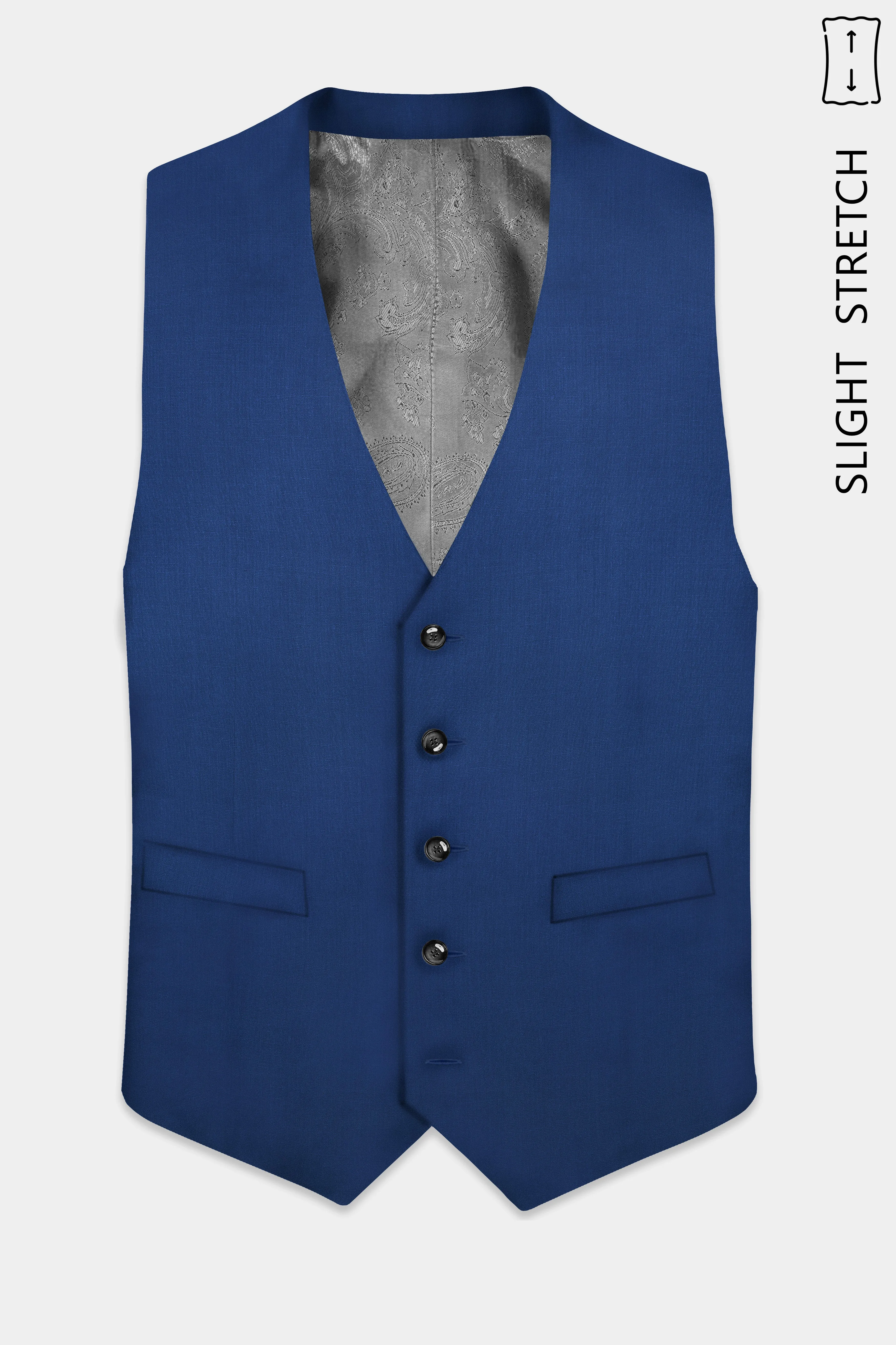 Cerulean Elite-Cobalt Blue Solid Wool Rich Slight Stretch Waistcoat sold by French Crown product image thumbnail 2