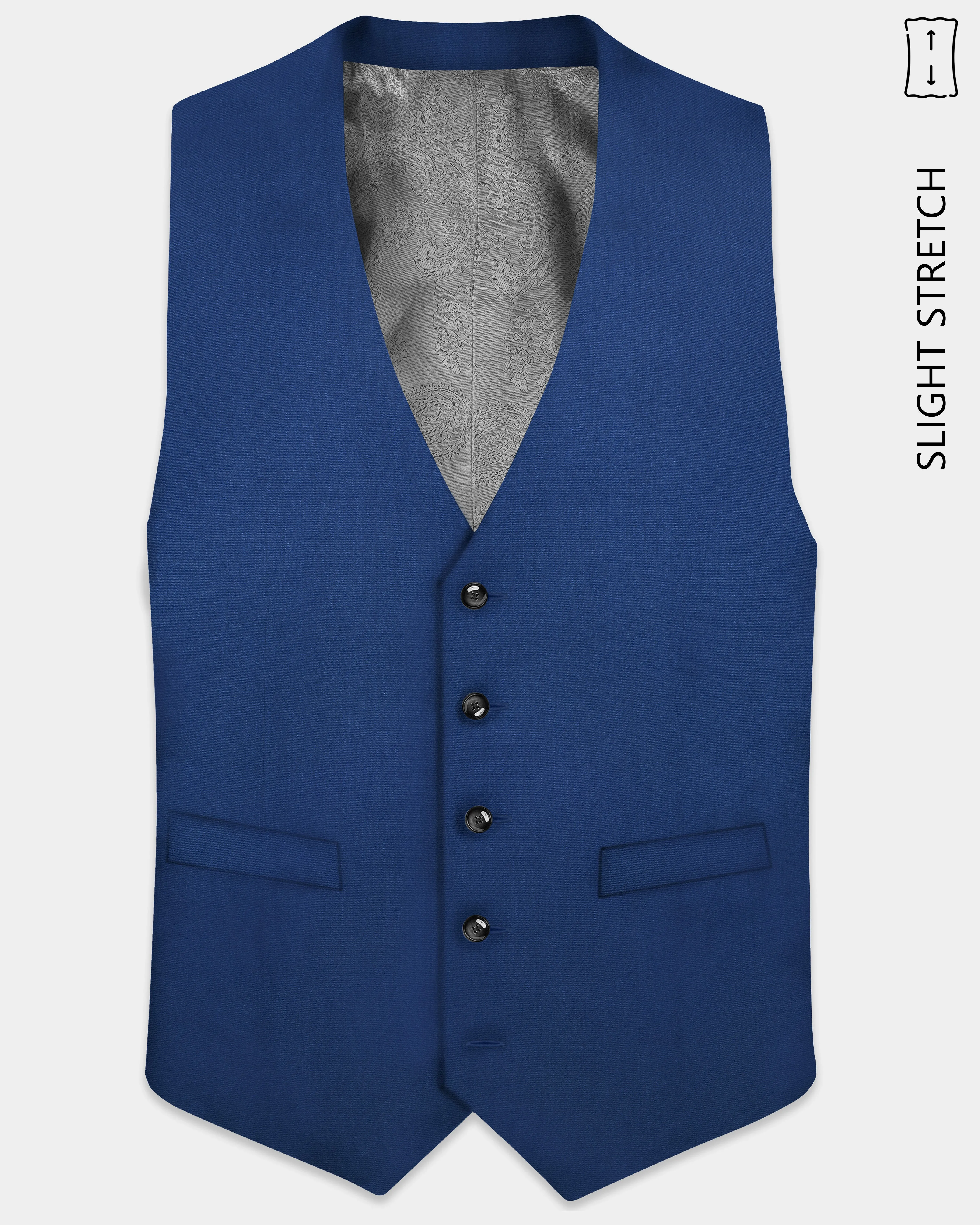 Cerulean Elite-Cobalt Blue Solid Wool Rich Slight Stretch Waistcoat sold by French Crown