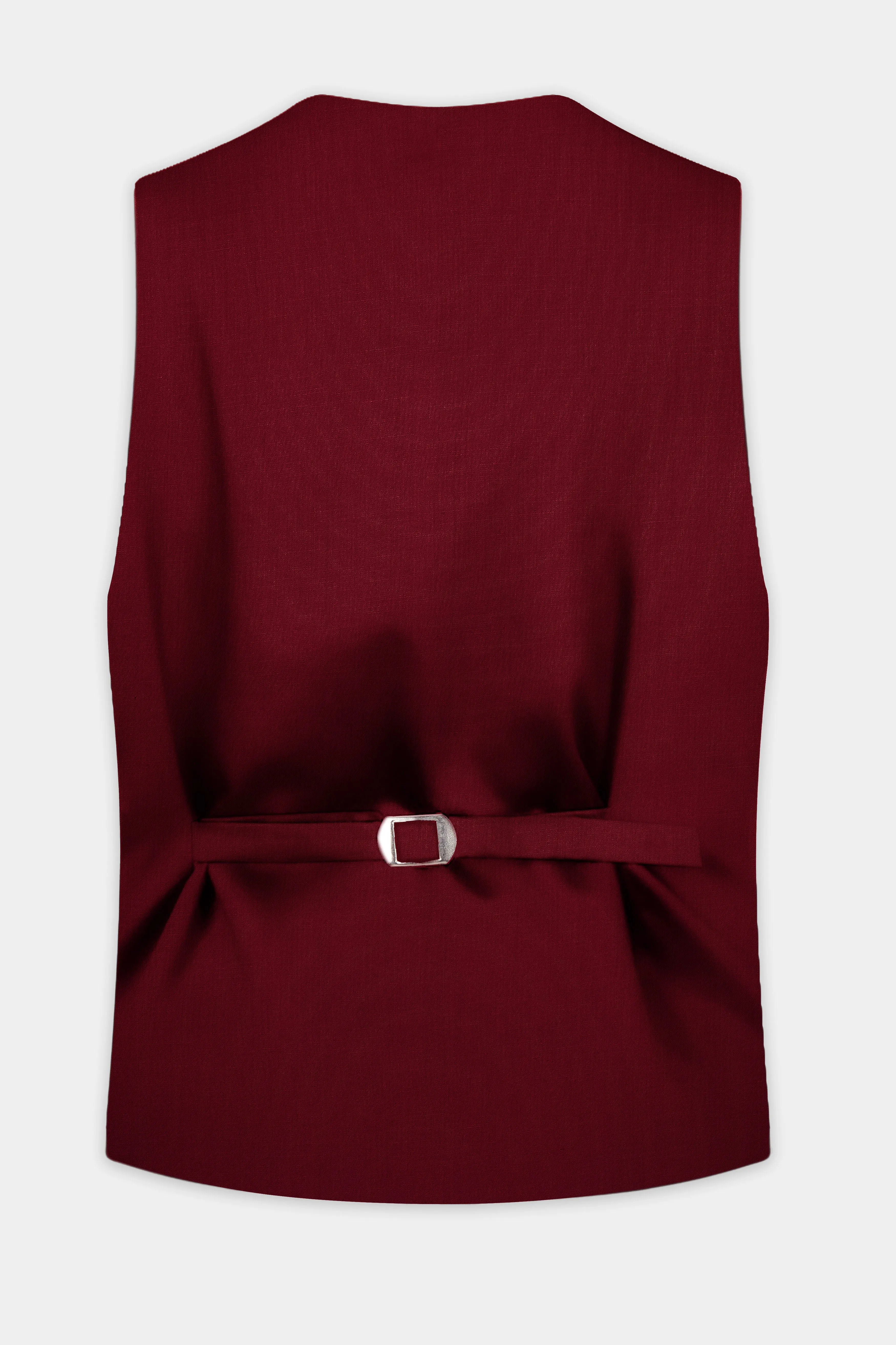 CrimsonAce-Cherry Red Solid Wool Rich Slight Stretch Waistcoat sold by French Crown product image thumbnail 4