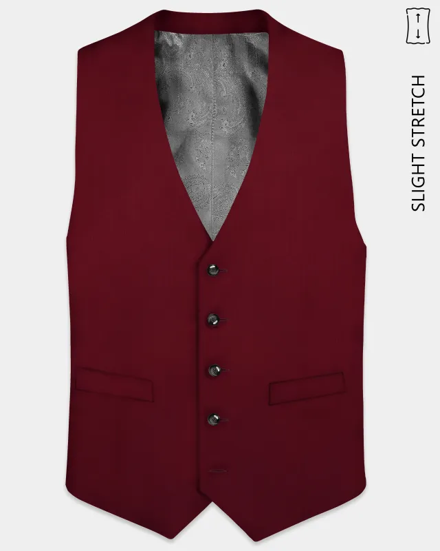 CrimsonAce-Cherry Red Solid Wool Rich Slight Stretch Waistcoat made by French Crown