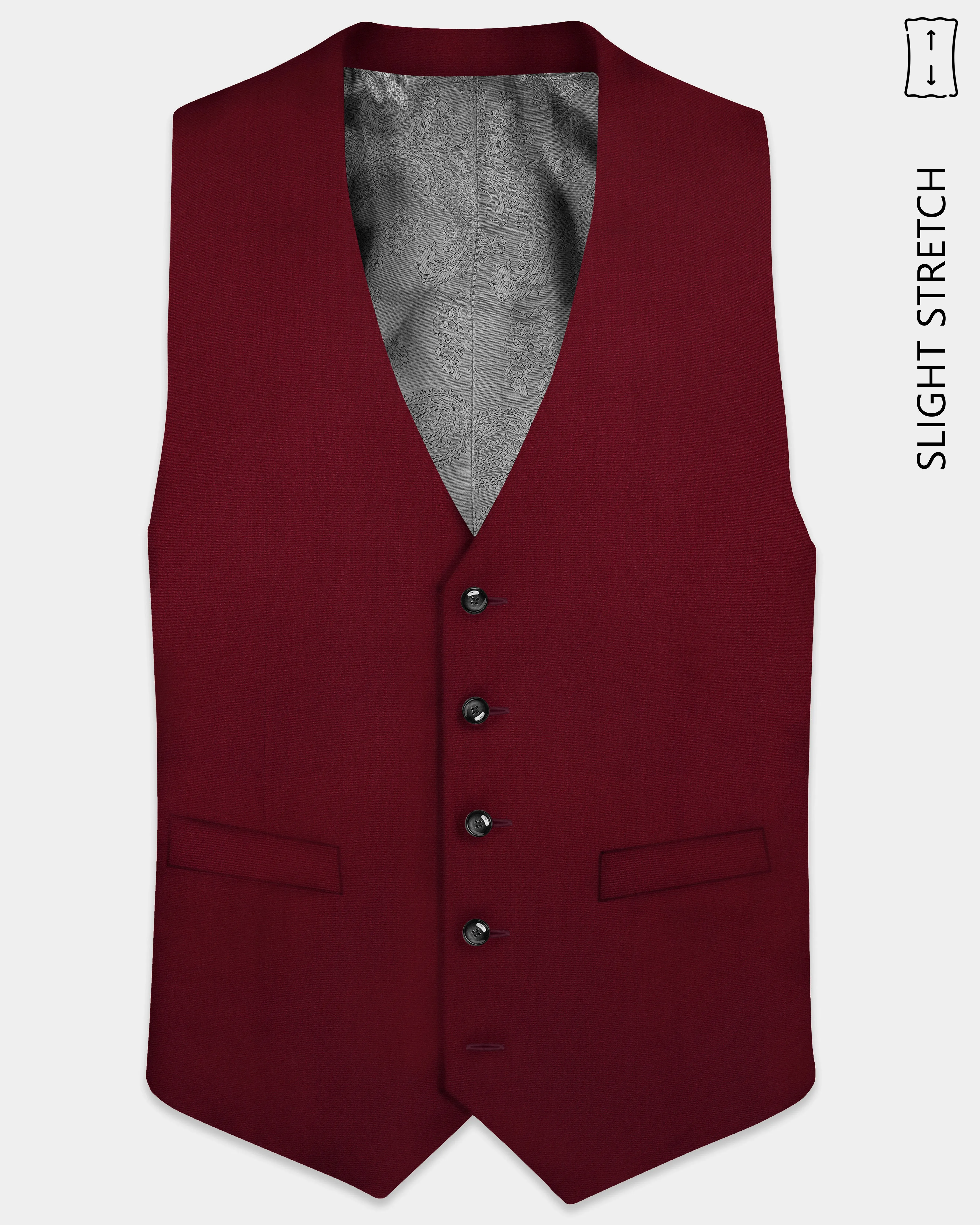 CrimsonAce-Cherry Red Solid Wool Rich Slight Stretch Waistcoat sold by French Crown