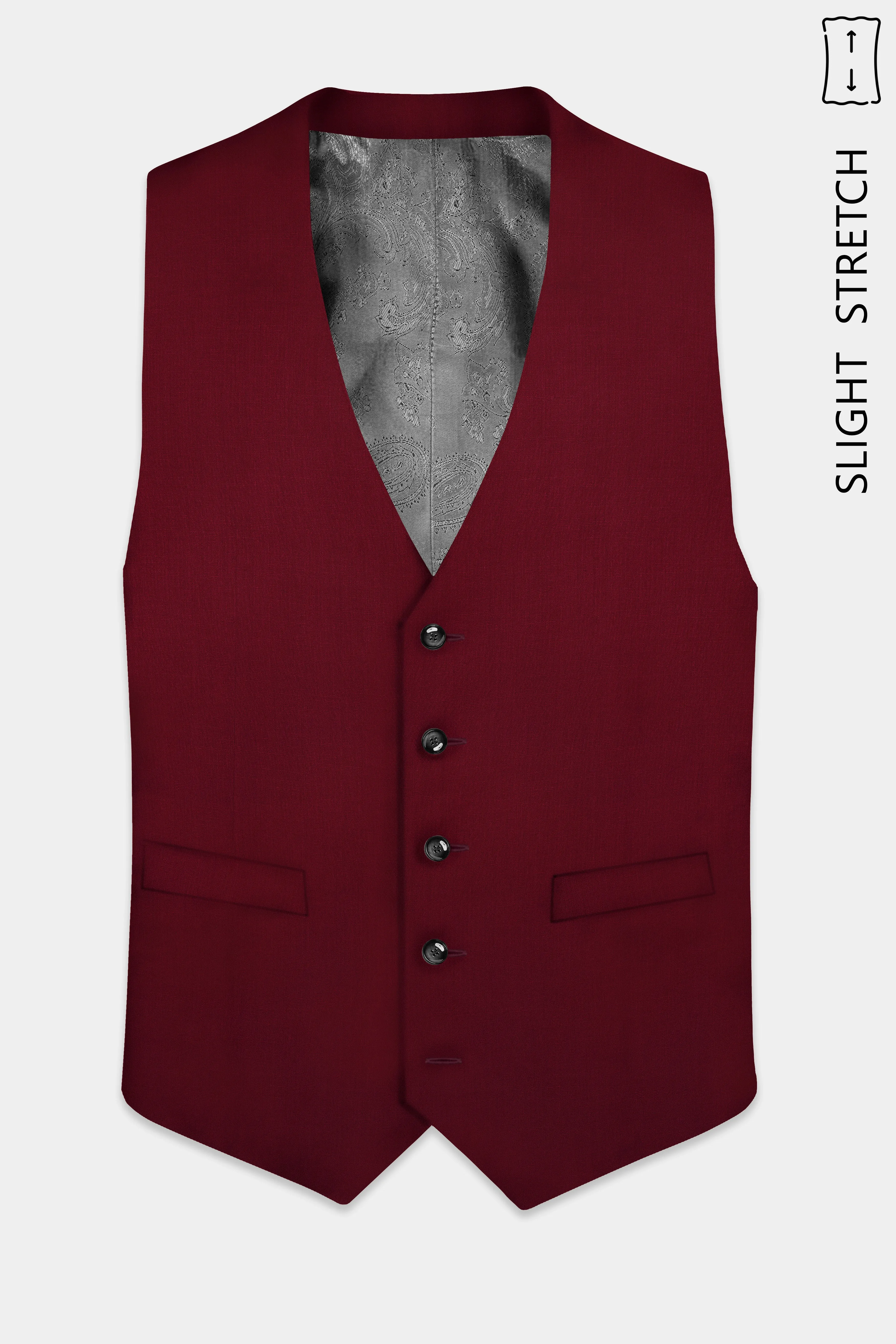 CrimsonAce-Cherry Red Solid Wool Rich Slight Stretch Waistcoat sold by French Crown product image thumbnail 2