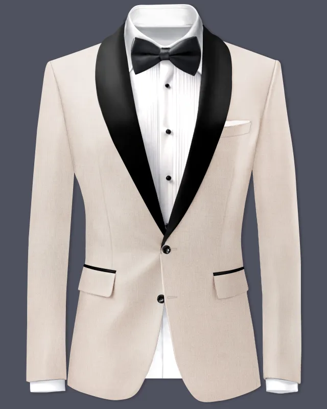 Biscotti-Parchment Cream Wool Rich Tuxedo Slight Stretch Blazer sold by French Crown