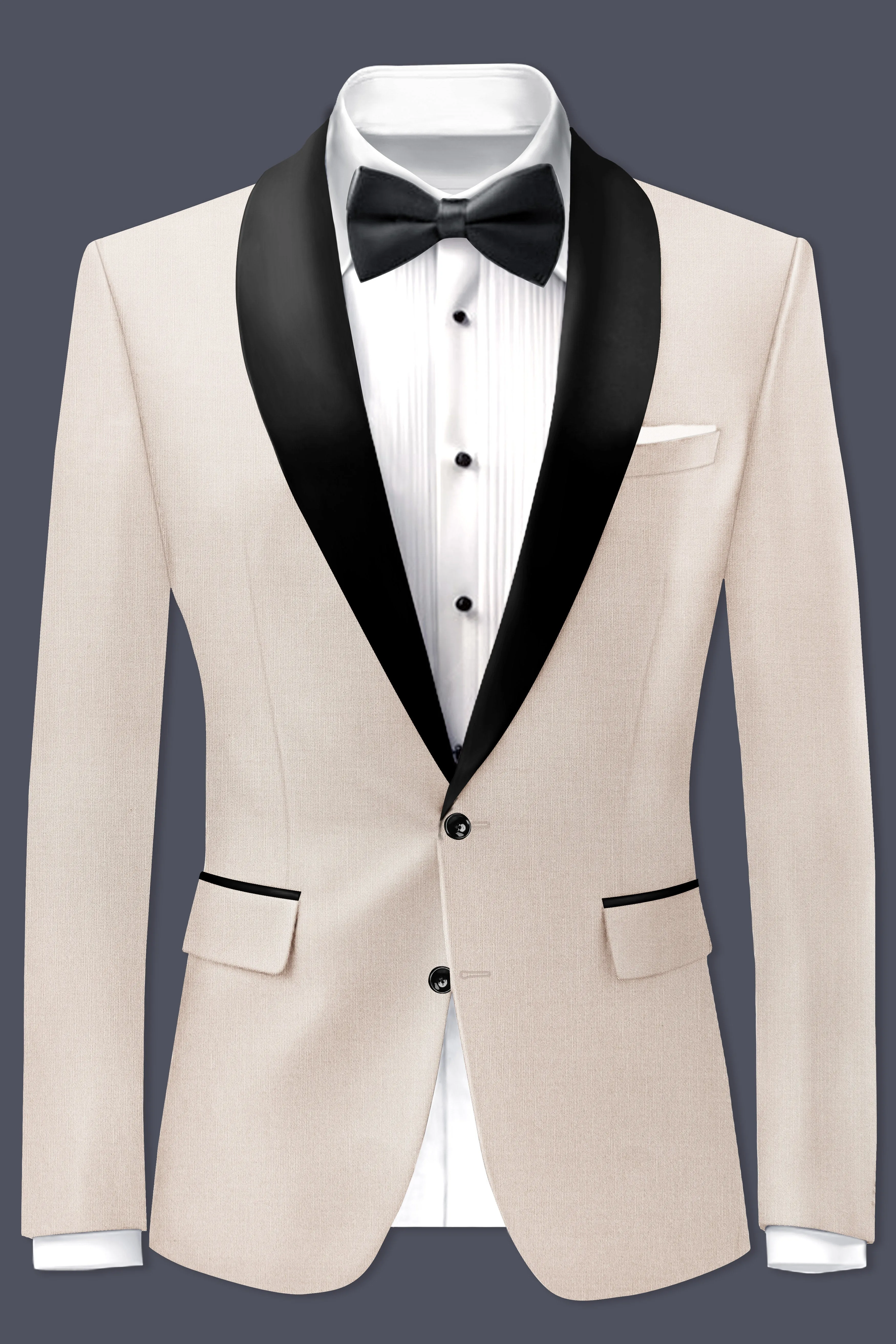 Biscotti-Parchment Cream Wool Rich Tuxedo Slight Stretch Blazer sold by French Crown product image thumbnail 2