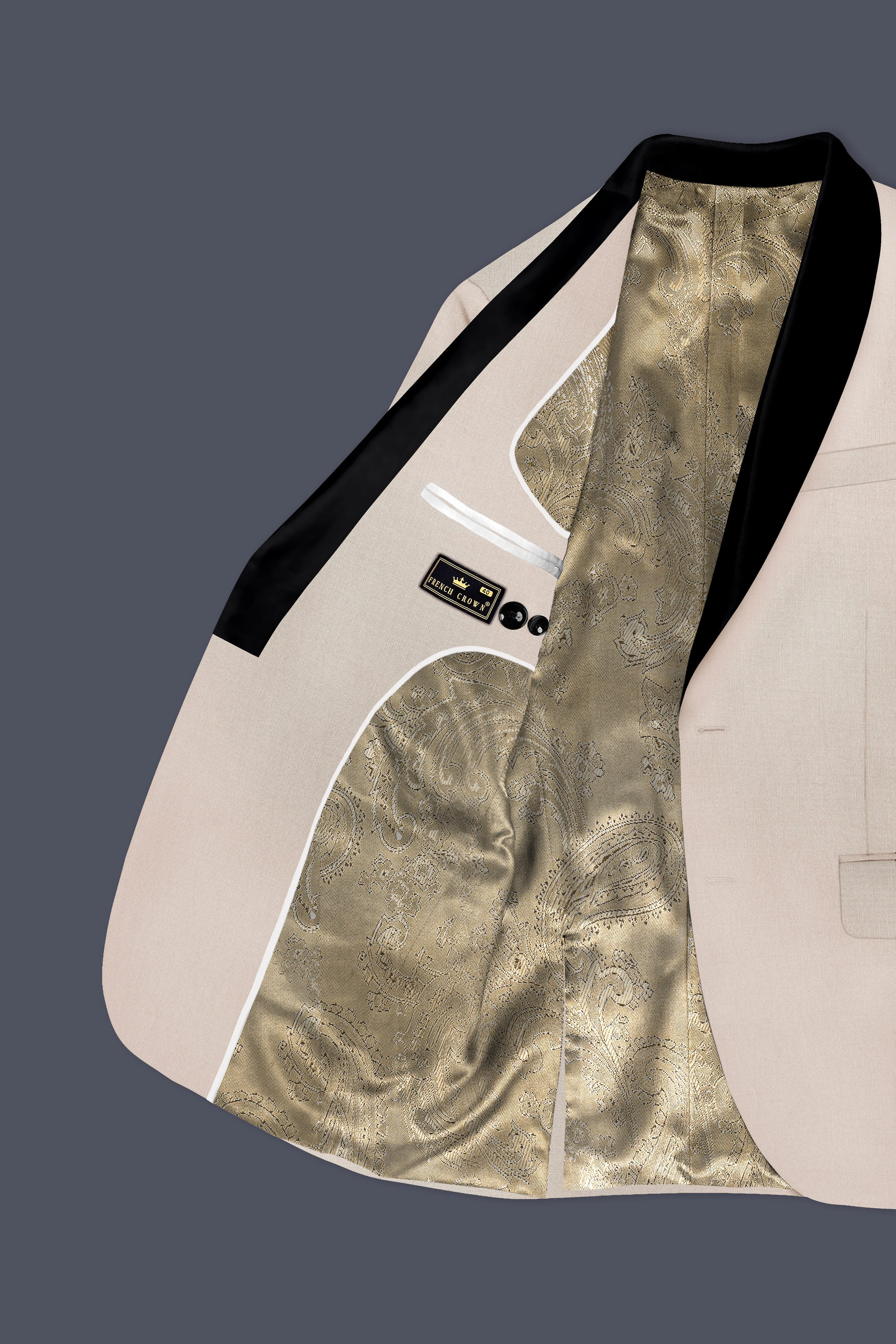 Biscotti-Parchment Cream Wool Rich Tuxedo Slight Stretch Blazer sold by French Crown product image thumbnail 5
