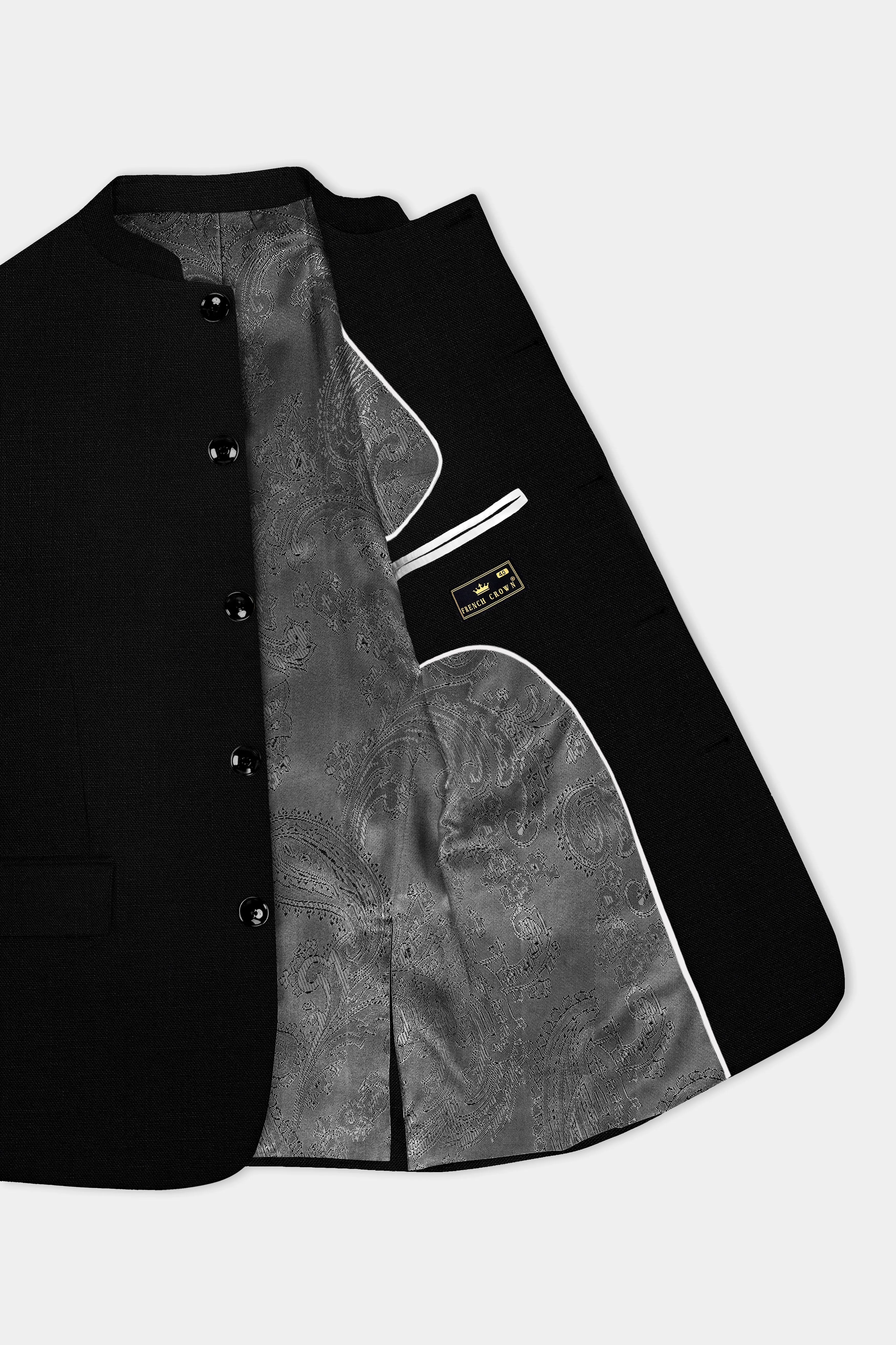 Jade Black Solid Bandhgala Luxurious Linen Blazer sold by French Crown product image thumbnail 4