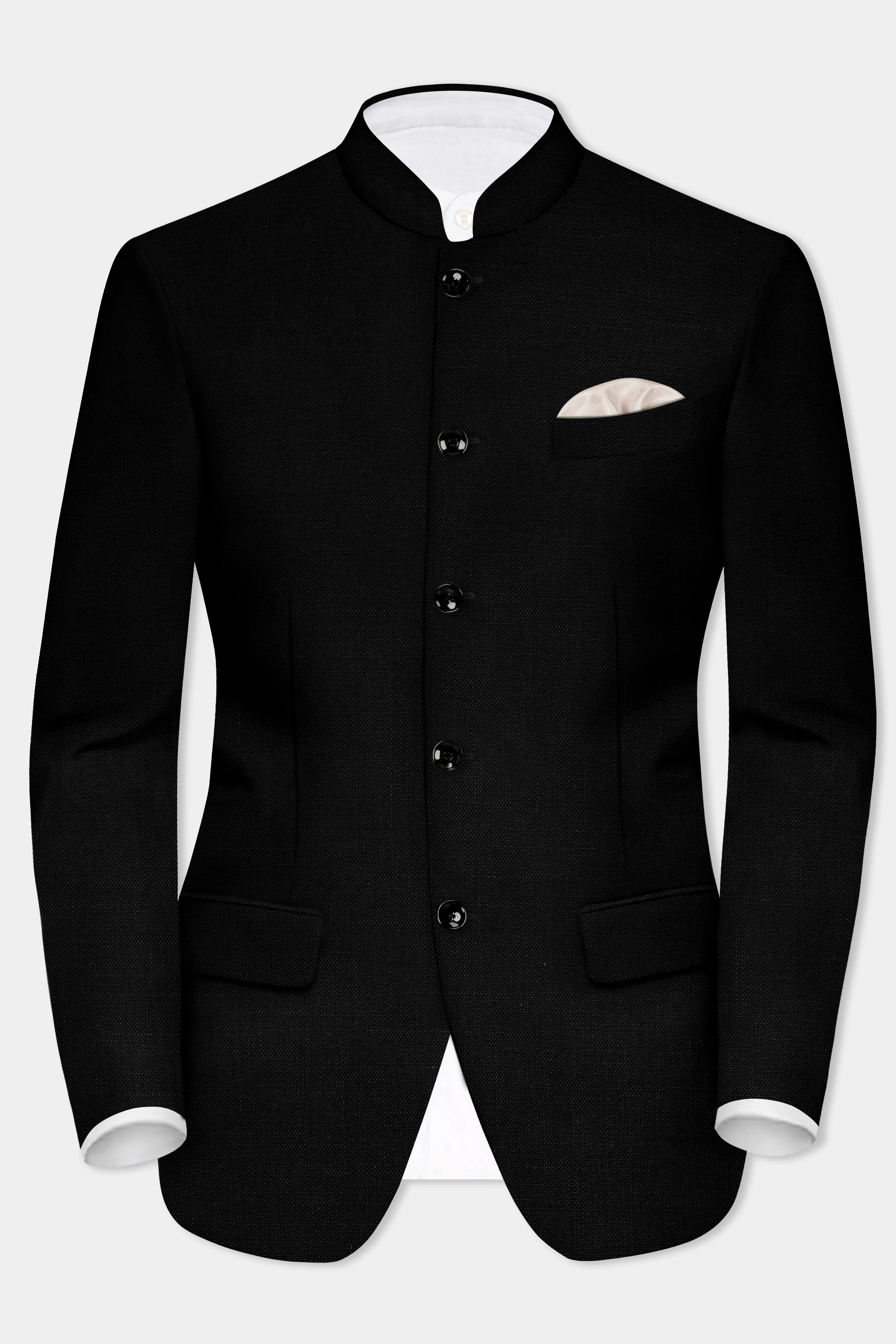 Jade Black Solid Bandhgala Luxurious Linen Blazer sold by French Crown product image thumbnail 2