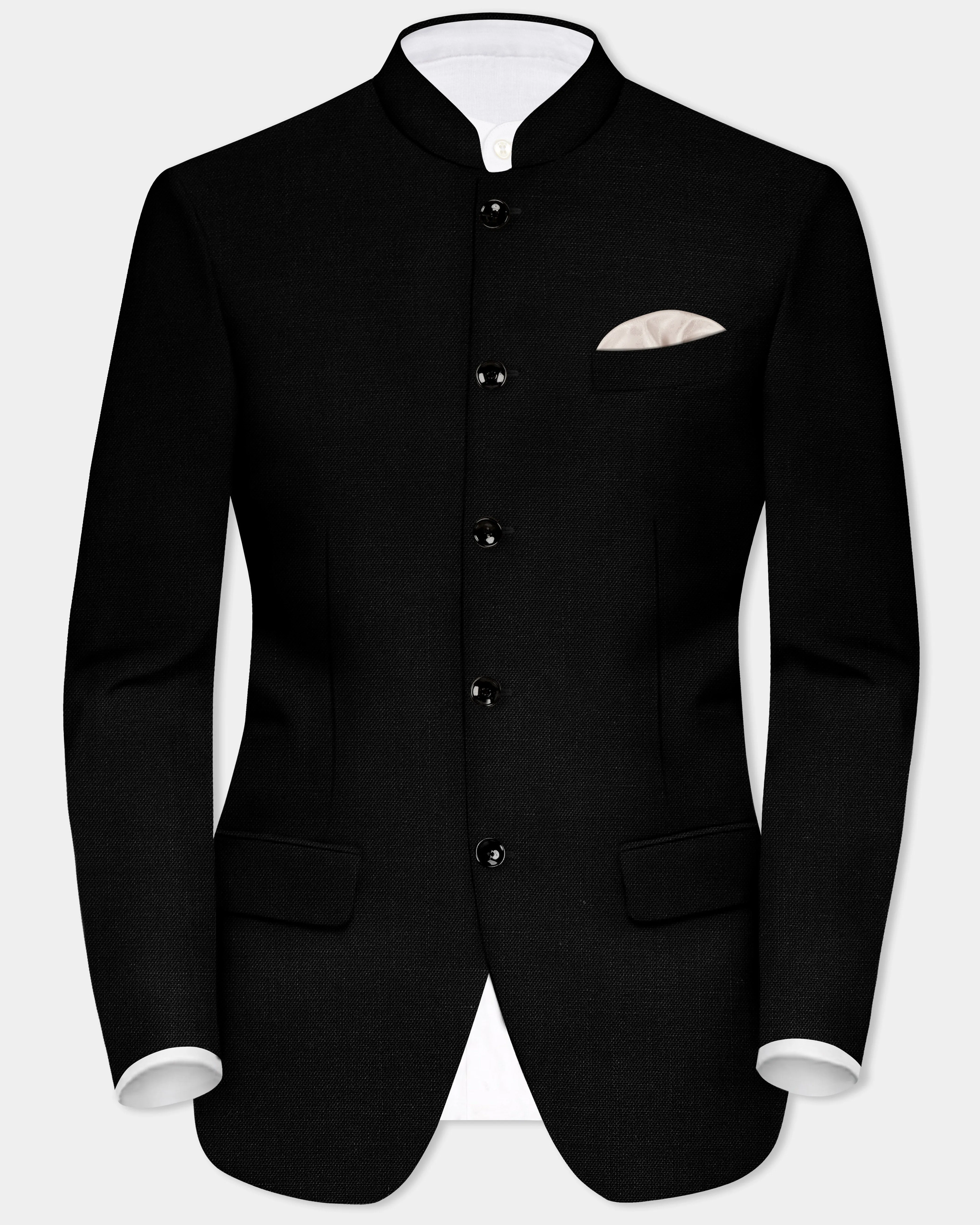 Jade Black Solid Bandhgala Luxurious Linen Blazer sold by French Crown