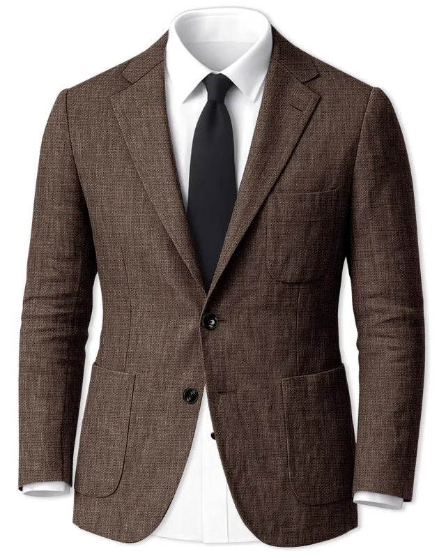 Terravo-Bistre Brown Luxurious Linen Single Breasted Sports Blazer sold by French Crown