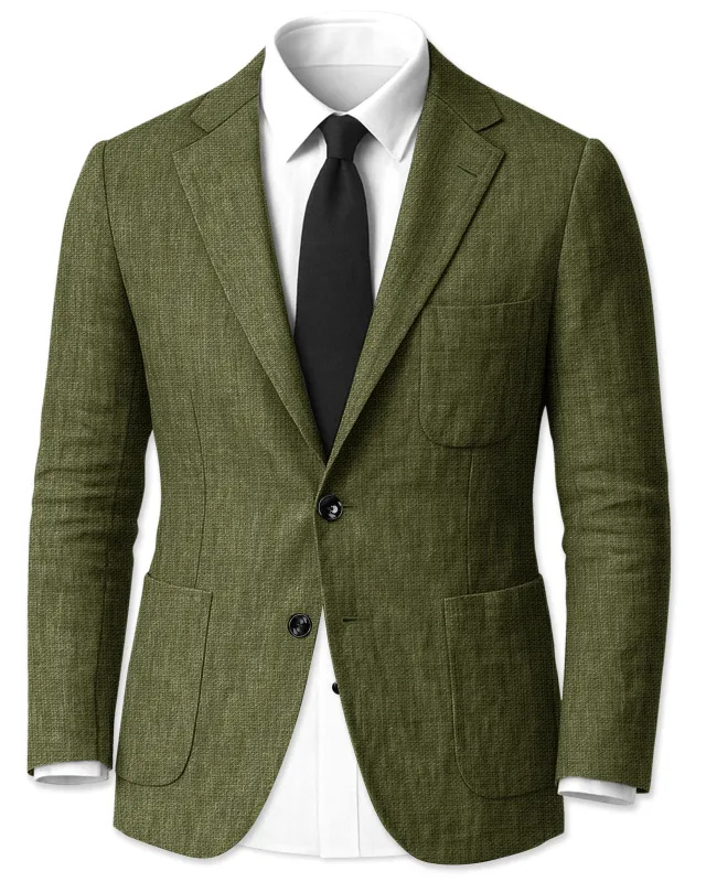 Gravino-Rifle Green Luxurious Linen Single Breasted Sports Blazer sold by French Crown