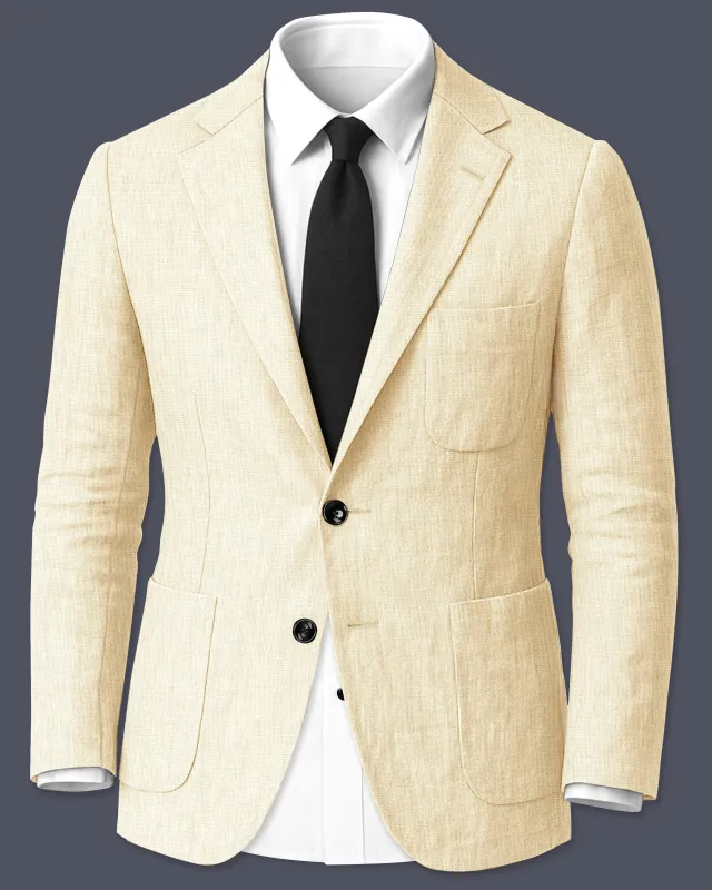 Crevano-Tequila Cream Luxurious Linen Single Breasted Sports Blazer sold by French Crown