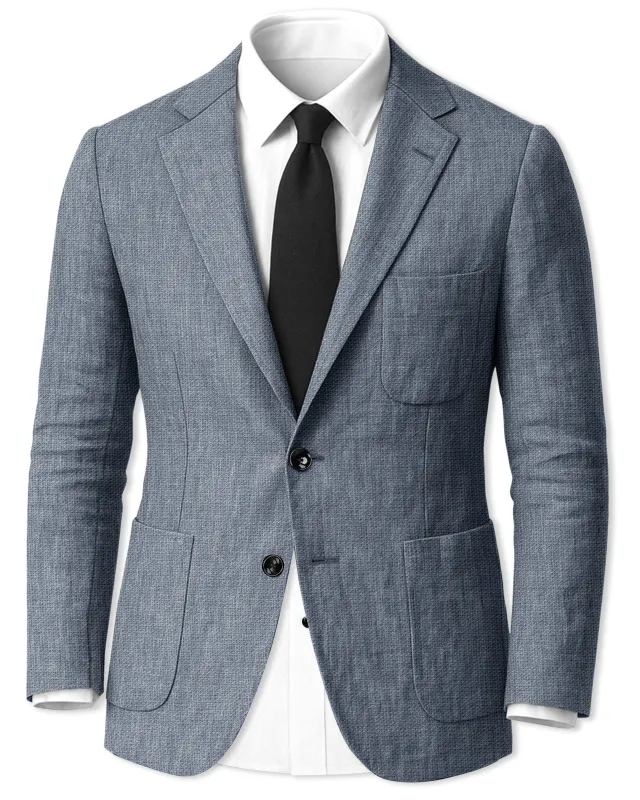 Azurven-Cadet Blue Luxurious Linen Single Breasted Sports Blazer sold by French Crown