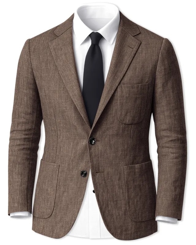 Velbrun-Kabul Brown Luxurious Linen Single Breasted Sports Blazer sold by French Crown