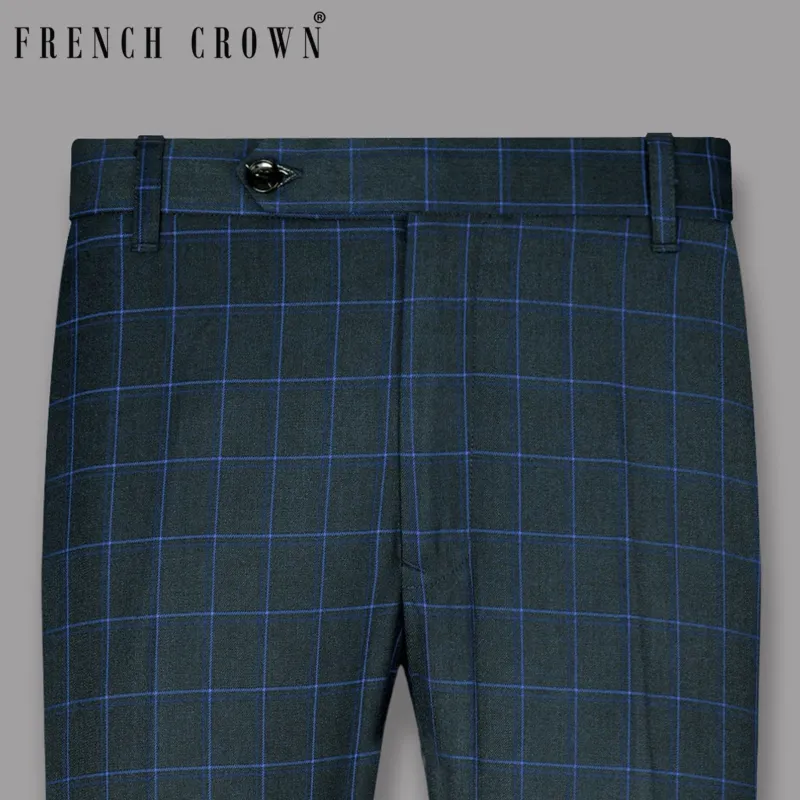 Charcoal with Blue Windowpane Wool Blend Pant sold by French Crown
